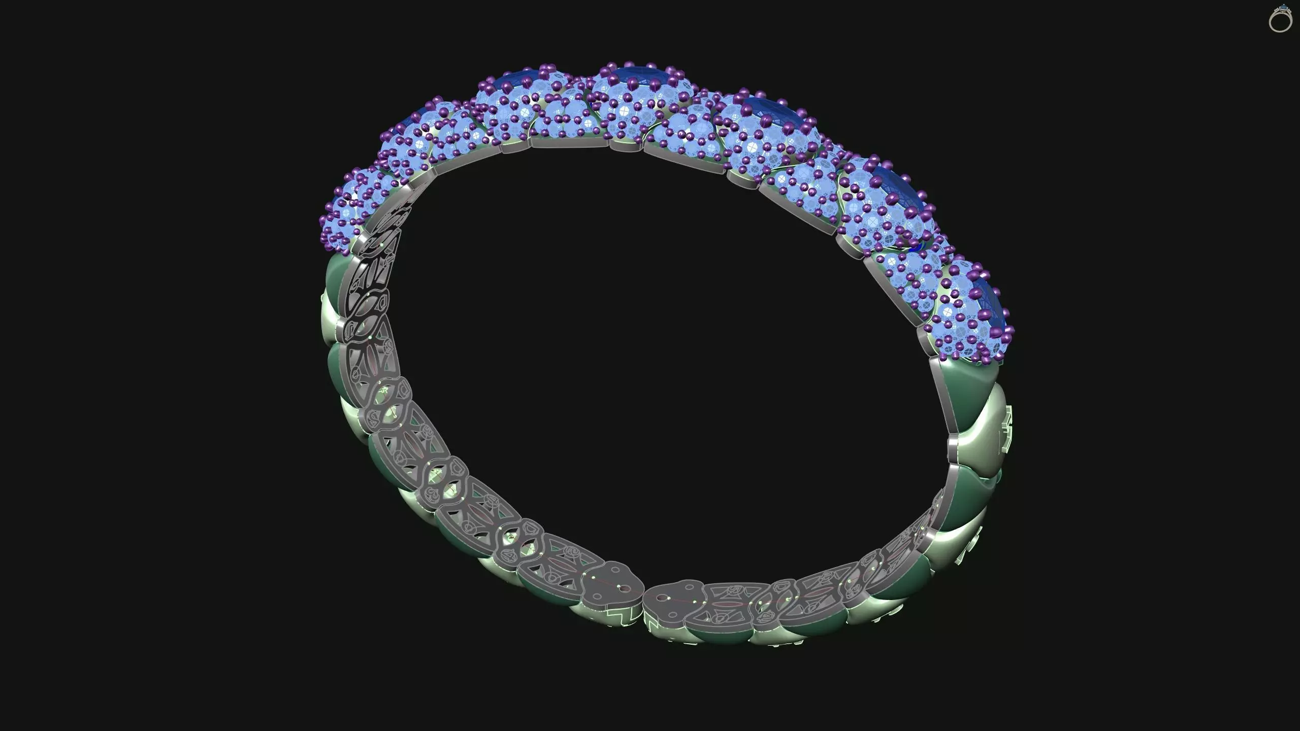 Stretchable Blue Sapphire and Diamond Bangle in White Gold 3D print model_32