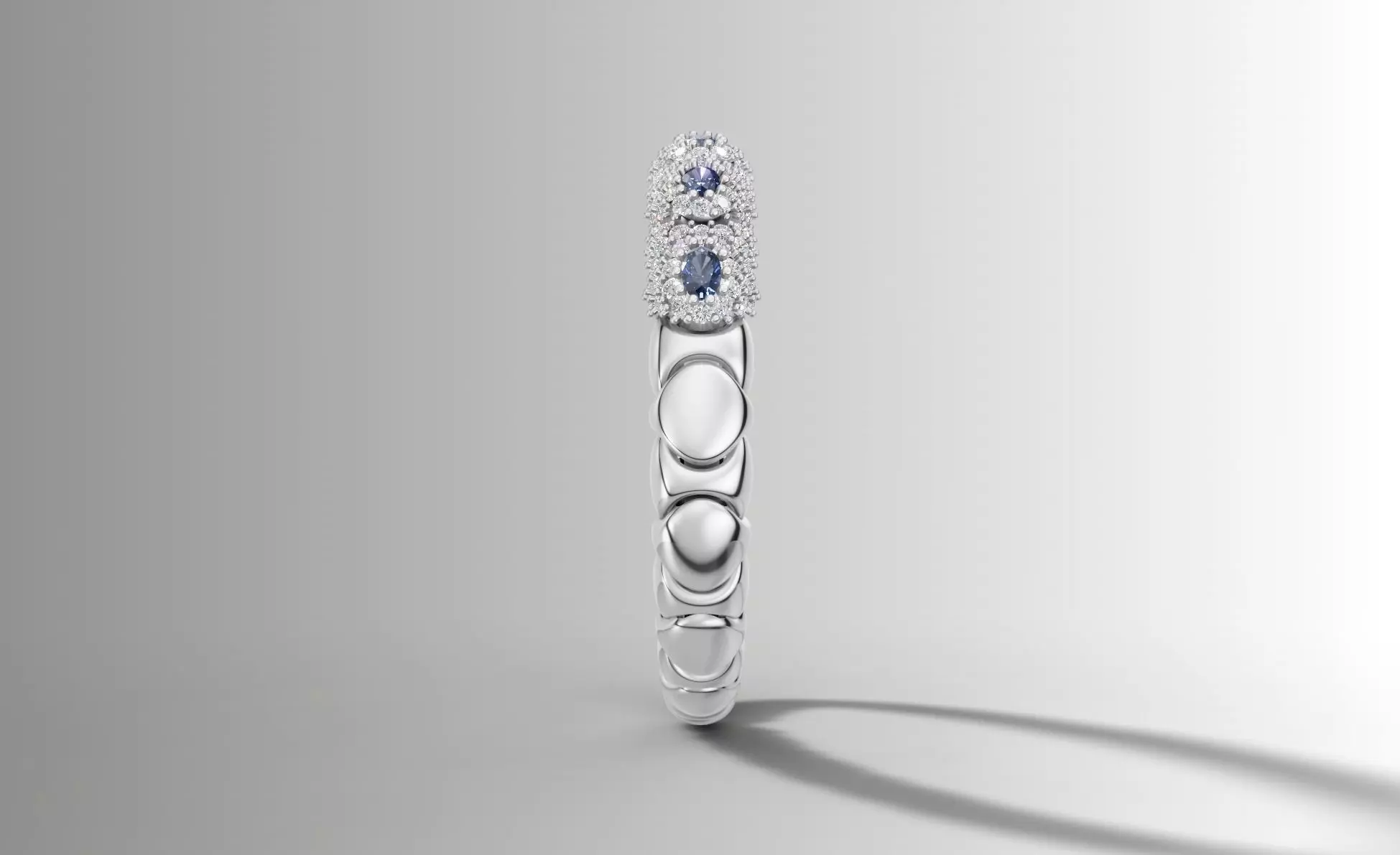 Stretchable Blue Sapphire and Diamond Bangle in White Gold 3D print model_1