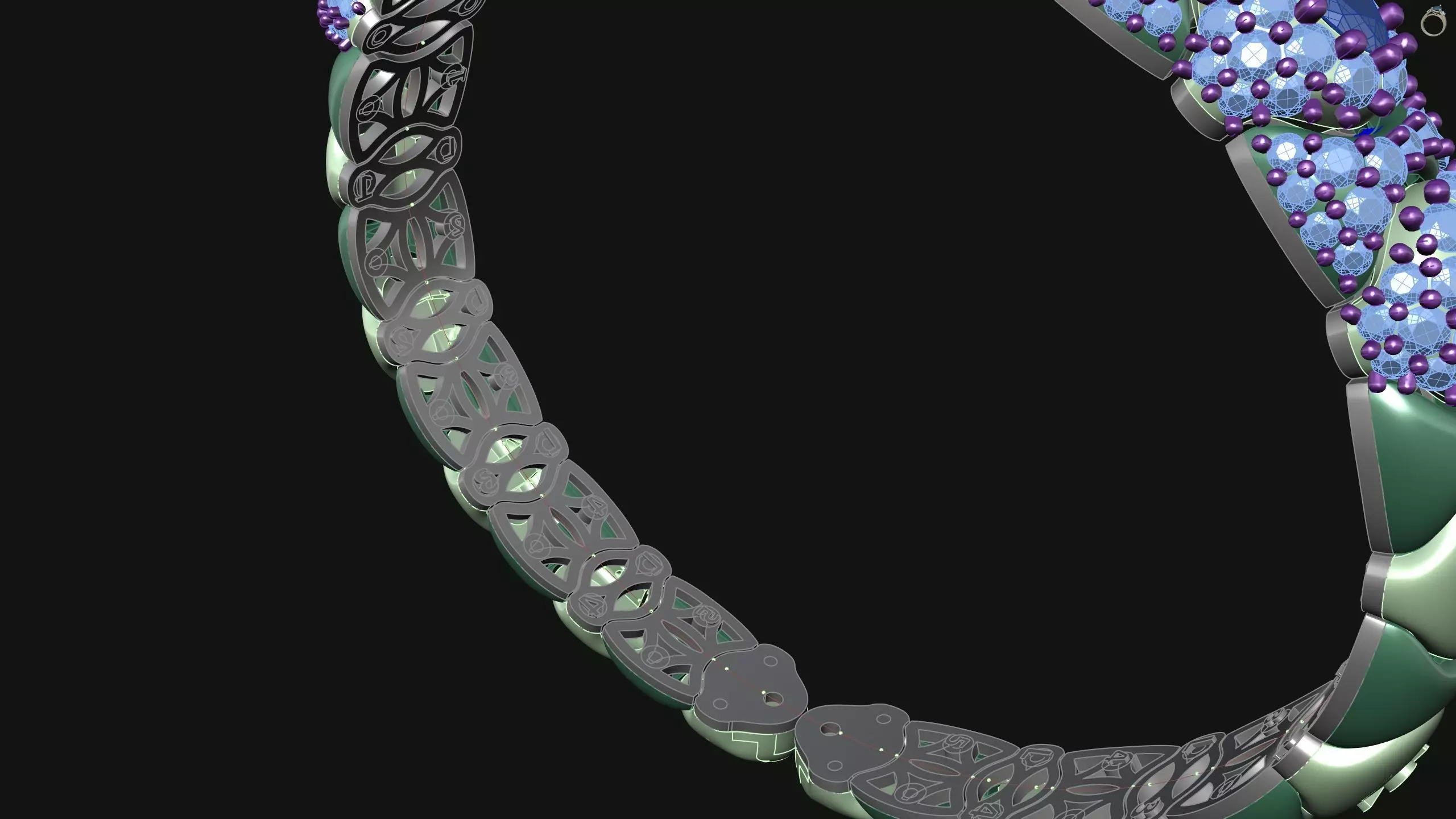 Stretchable Blue Sapphire and Diamond Bangle in White Gold 3D print model_37