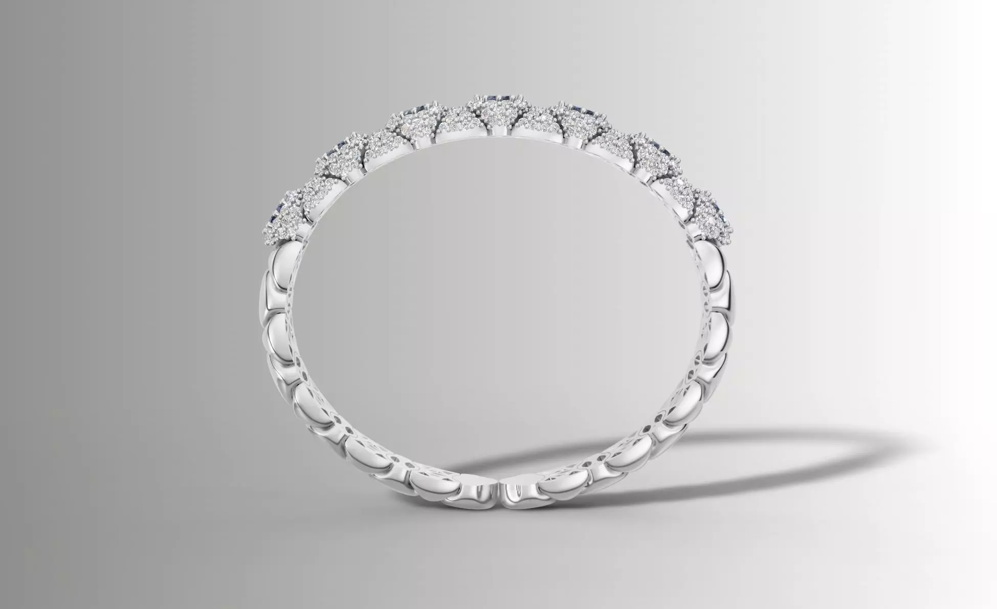 Stretchable Blue Sapphire and Diamond Bangle in White Gold 3D print model_7