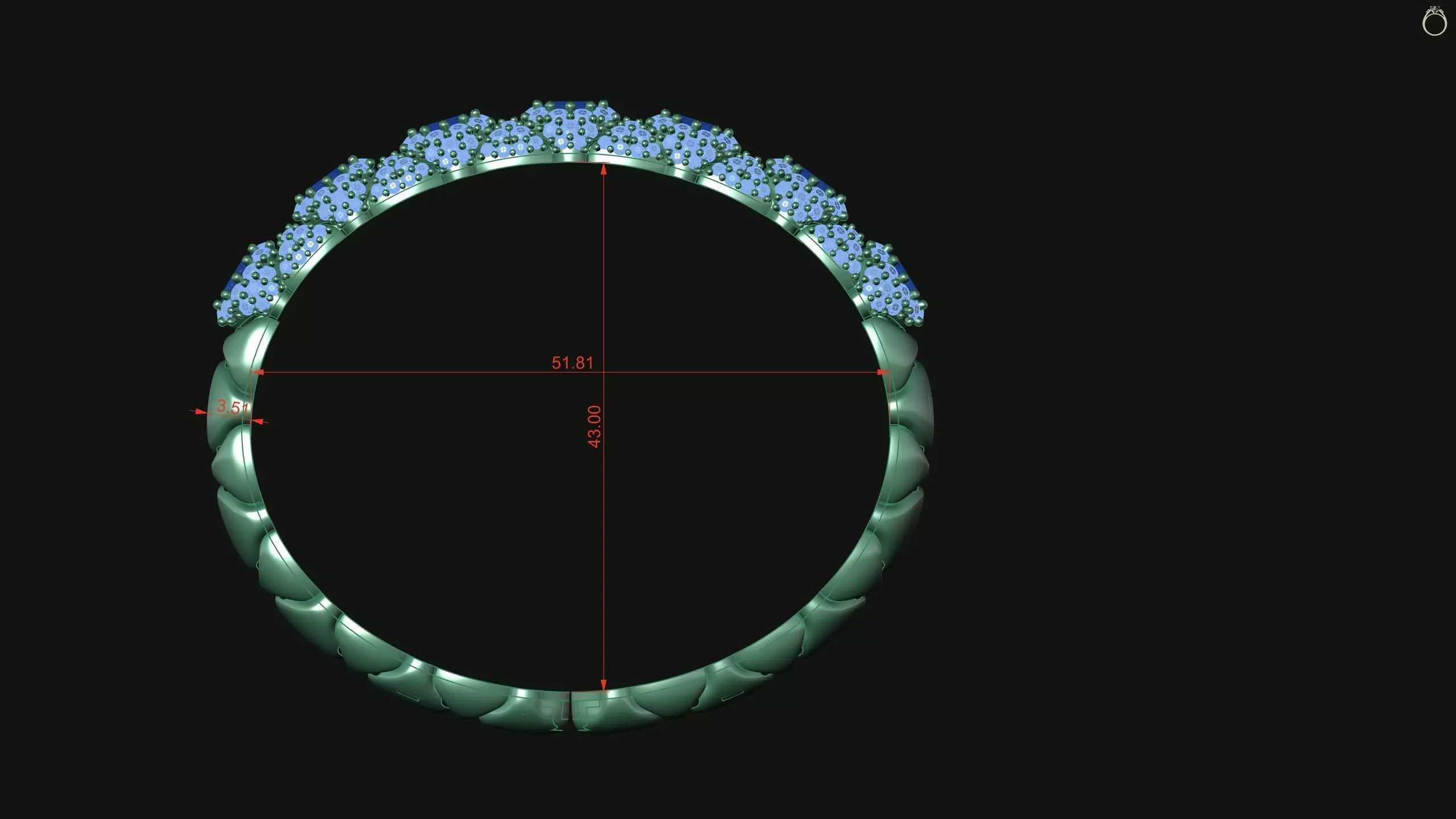 Stretchable Blue Sapphire and Diamond Bangle in White Gold 3D print model_26