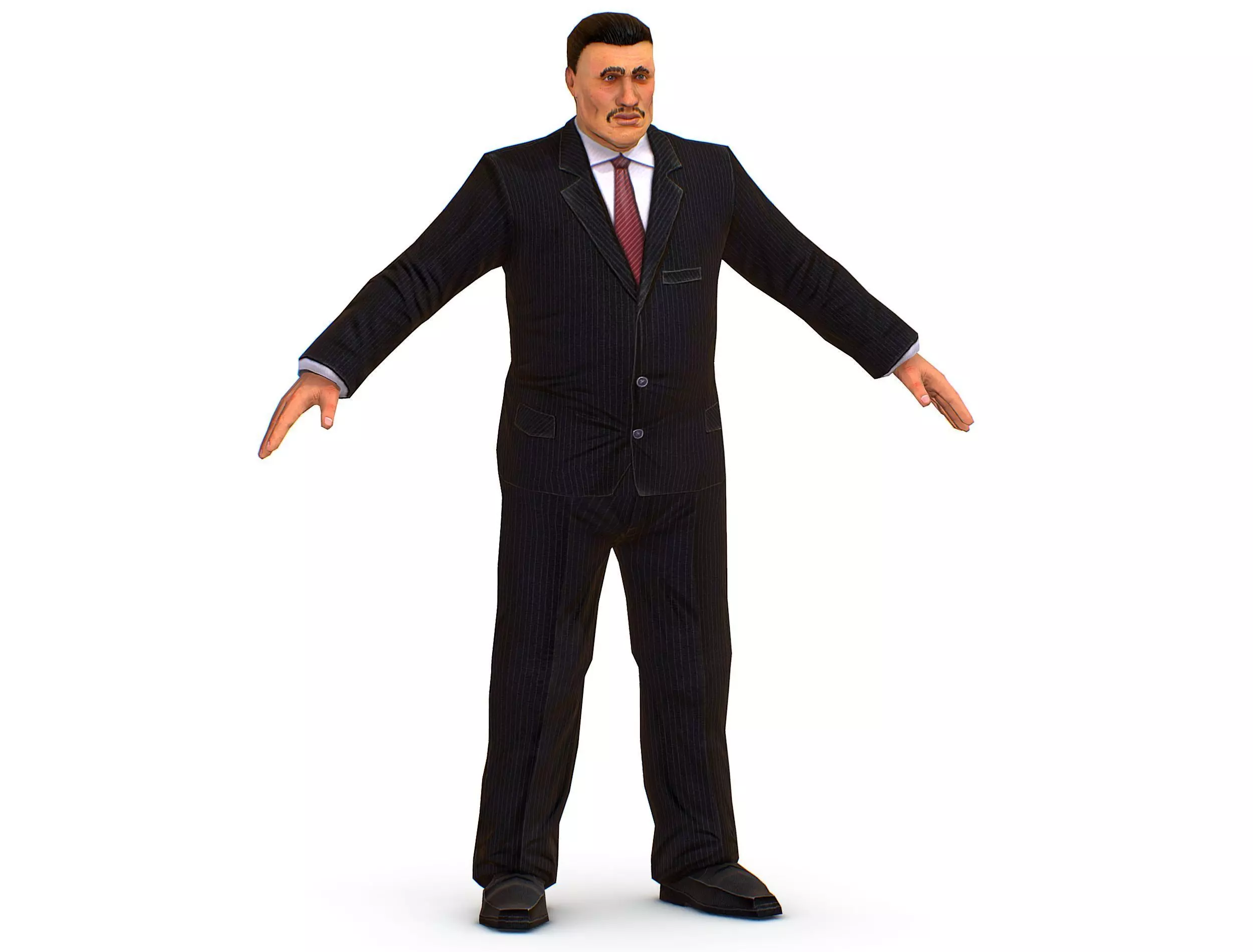 Big boss man Body in a classic black suit with white stripes Low-poly 3D model_0