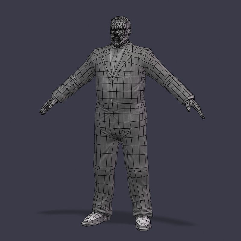 Big boss man Body in a classic black suit with white stripes Low-poly 3D model_47