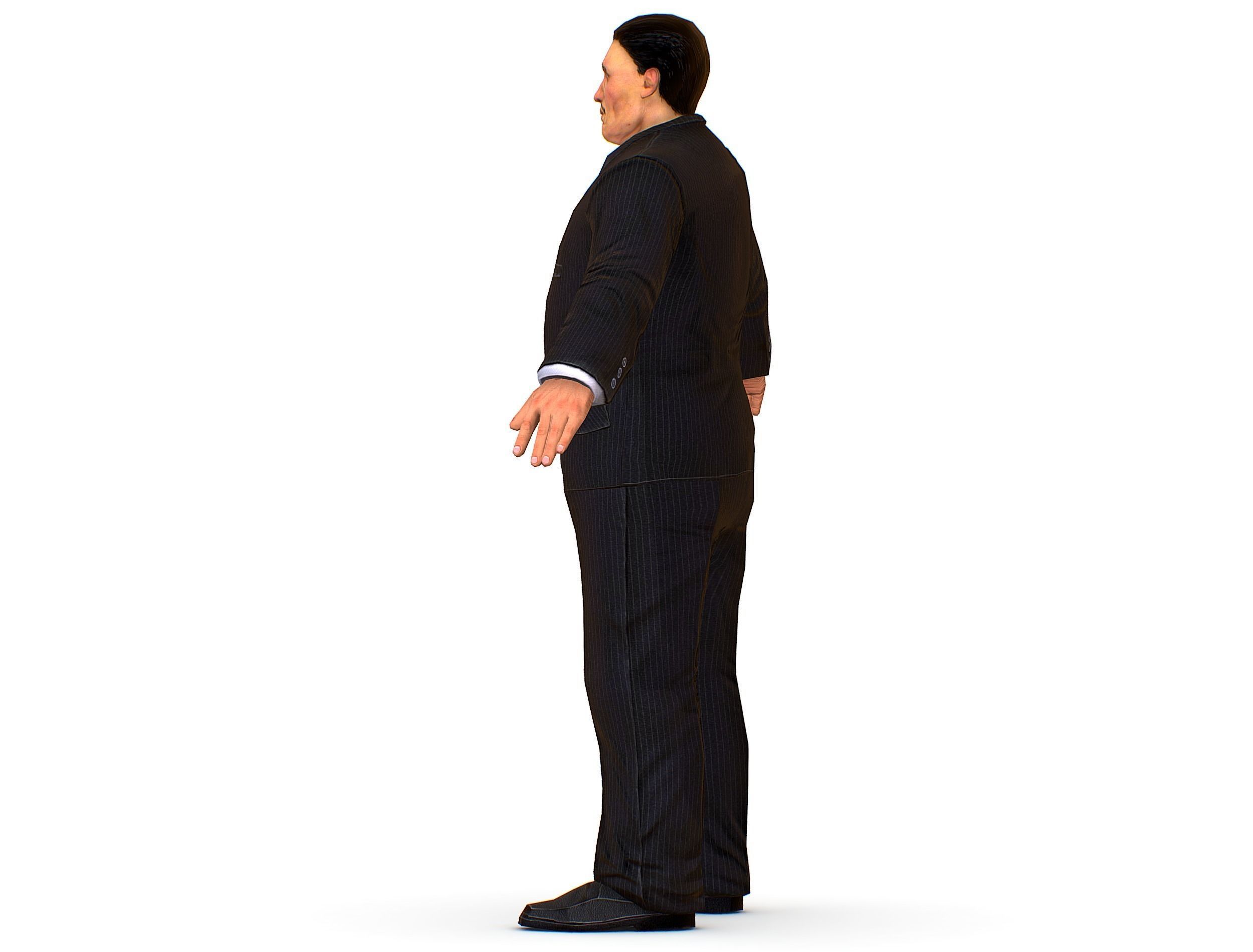 Big boss man Body in a classic black suit with white stripes Low-poly 3D model_13