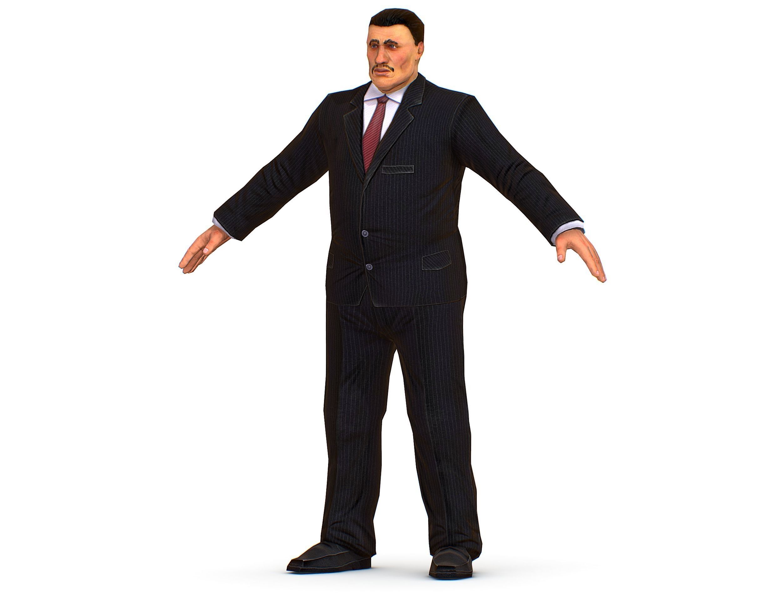 Big boss man Body in a classic black suit with white stripes Low-poly 3D model_17