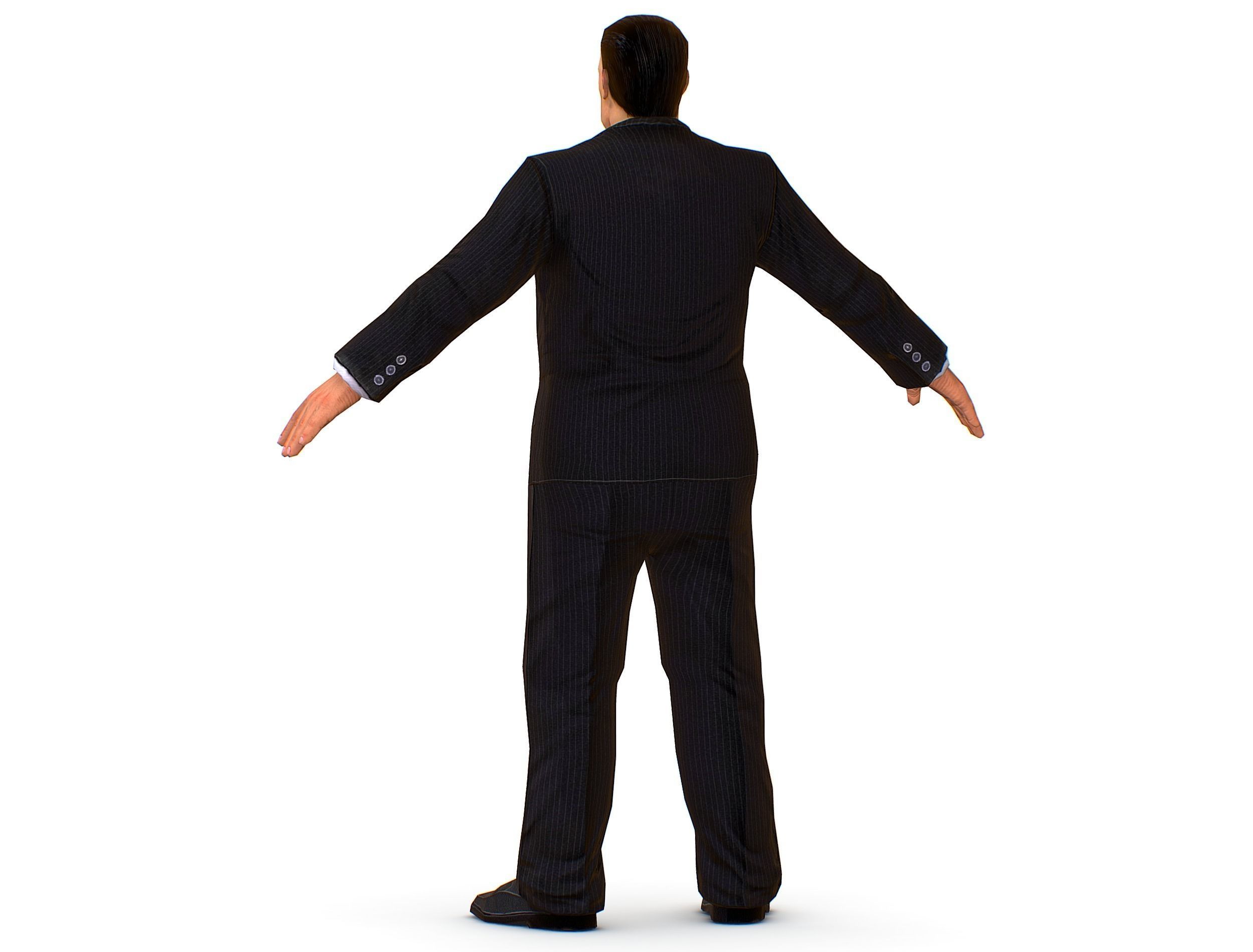 Big boss man Body in a classic black suit with white stripes Low-poly 3D model_10