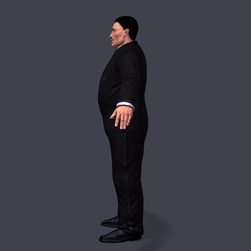 Big boss man Body in a classic black suit with white stripes Low-poly 3D model_42