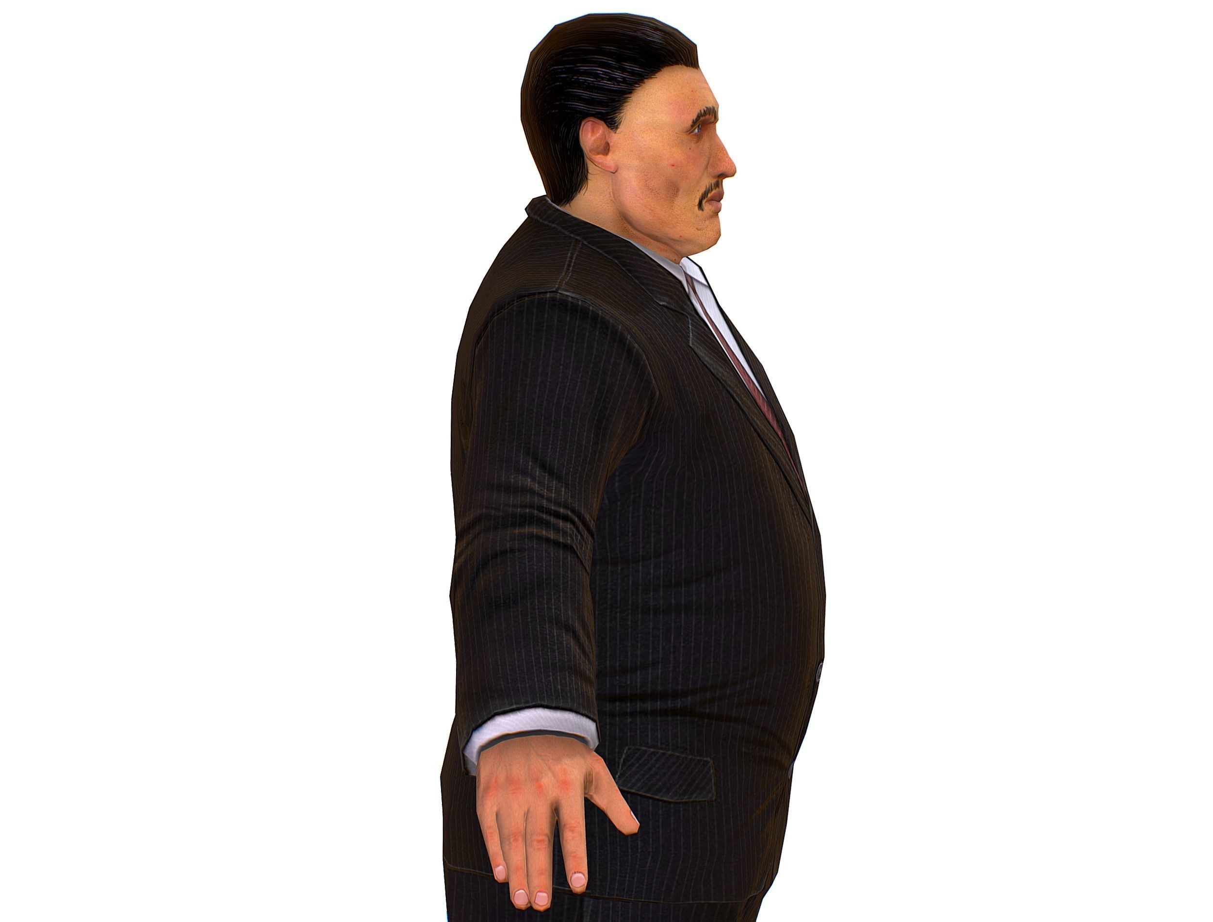 Big boss man Body in a classic black suit with white stripes Low-poly 3D model_25