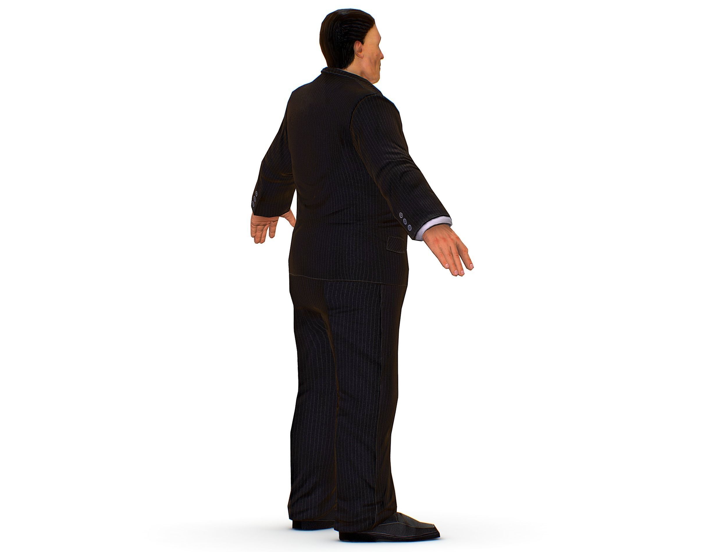 Big boss man Body in a classic black suit with white stripes Low-poly 3D model_6