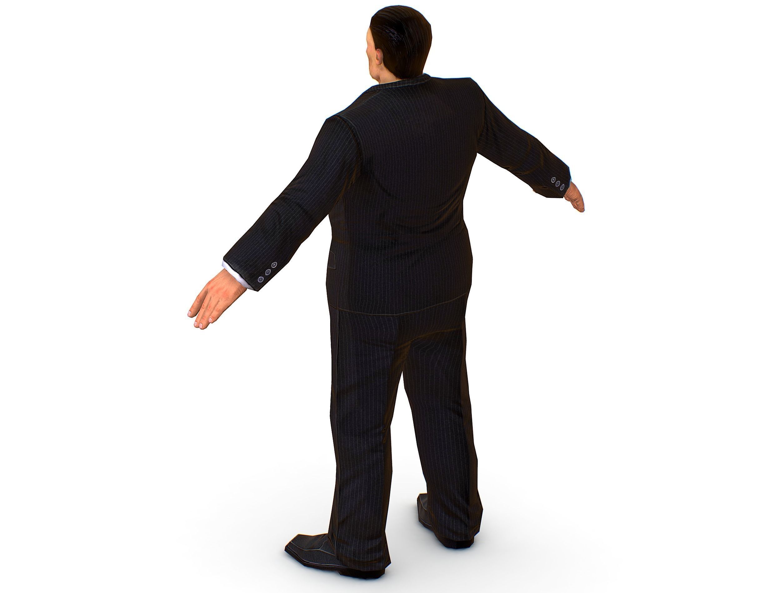 Big boss man Body in a classic black suit with white stripes Low-poly 3D model_34