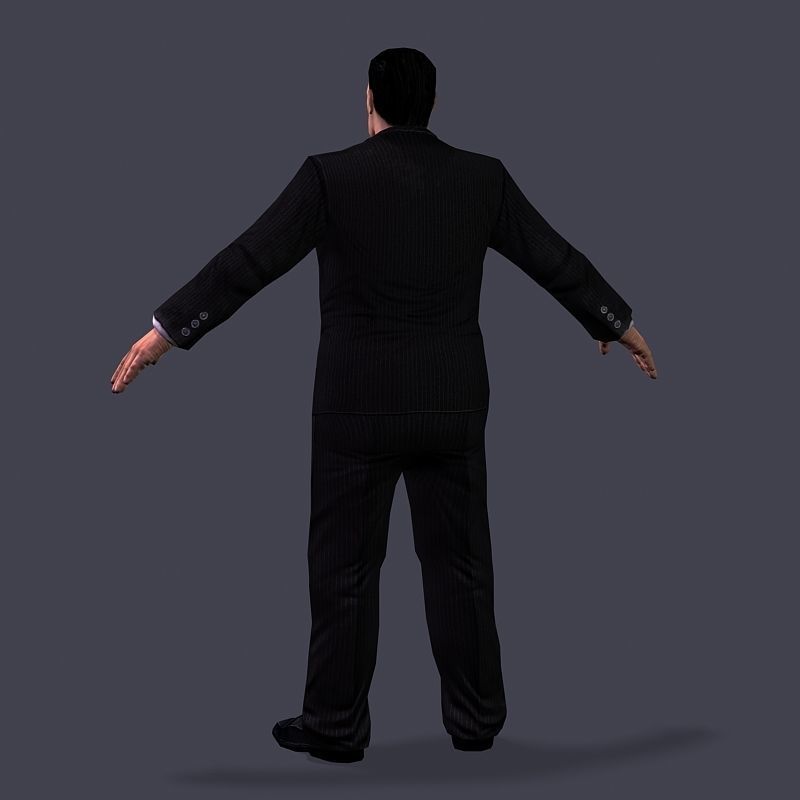 Big boss man Body in a classic black suit with white stripes Low-poly 3D model_43