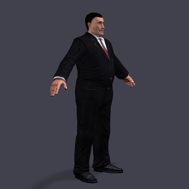 Big boss man Body in a classic black suit with white stripes Low-poly 3D model_45
