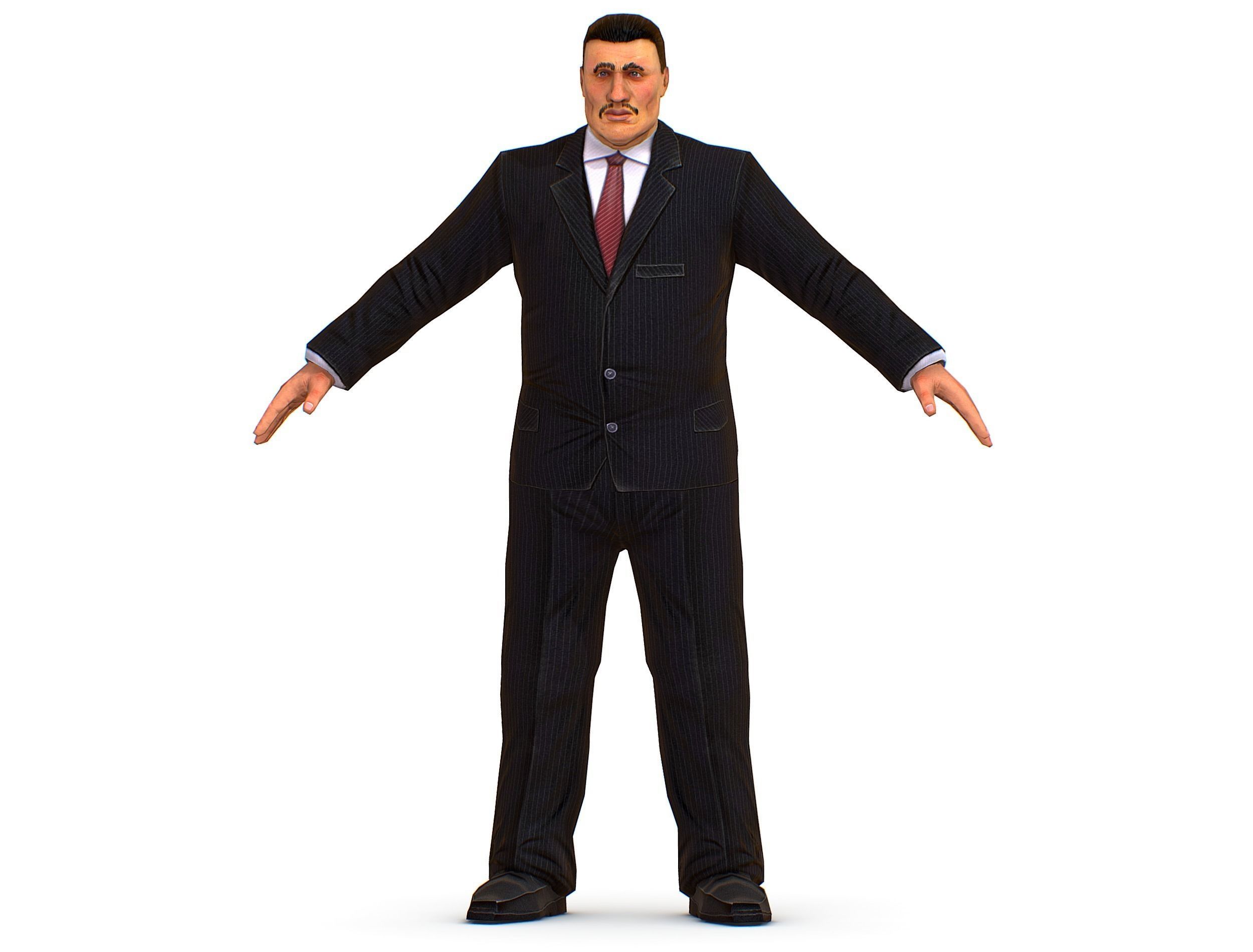 Big boss man Body in a classic black suit with white stripes Low-poly 3D model_18
