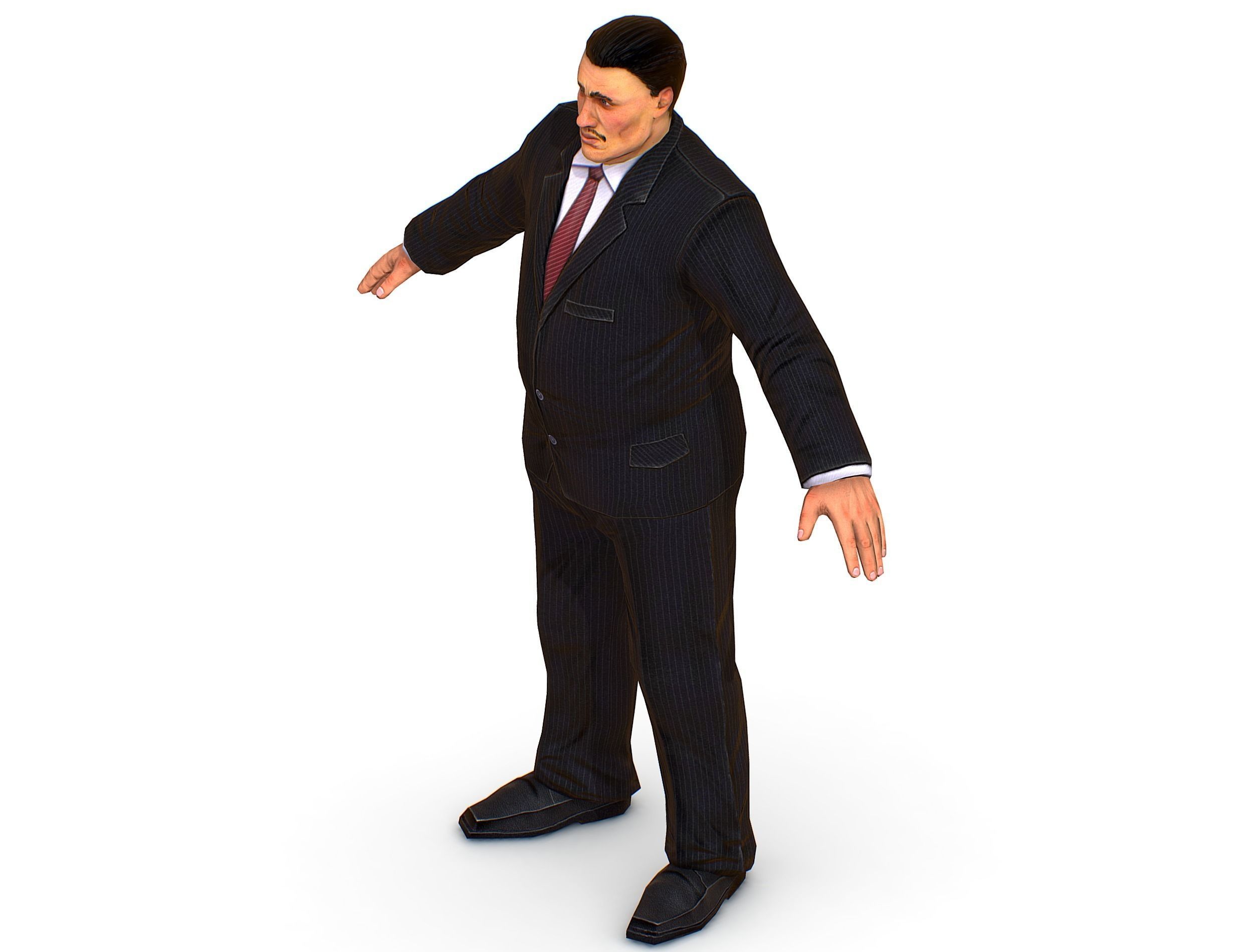 Big boss man Body in a classic black suit with white stripes Low-poly 3D model_33