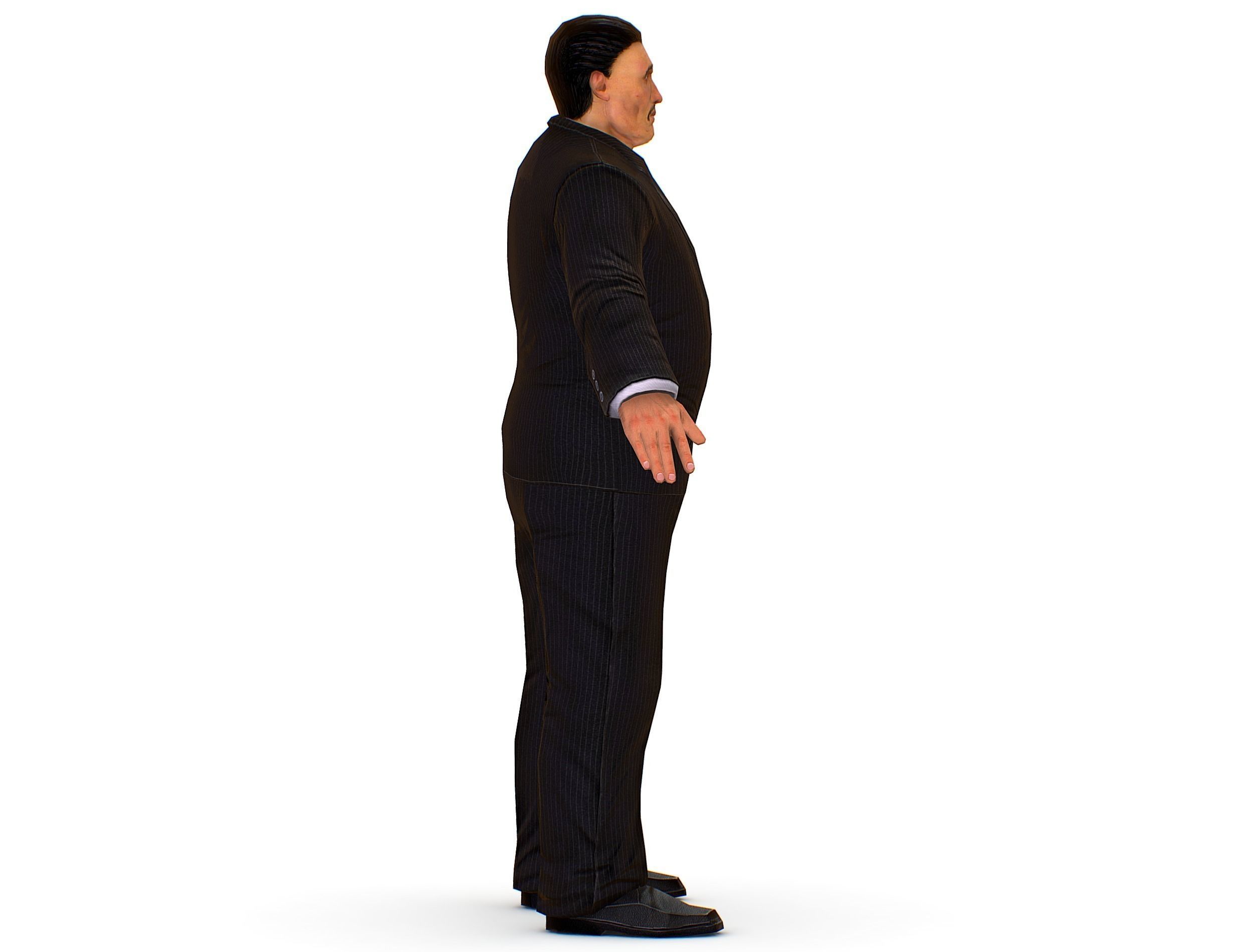Big boss man Body in a classic black suit with white stripes Low-poly 3D model_5