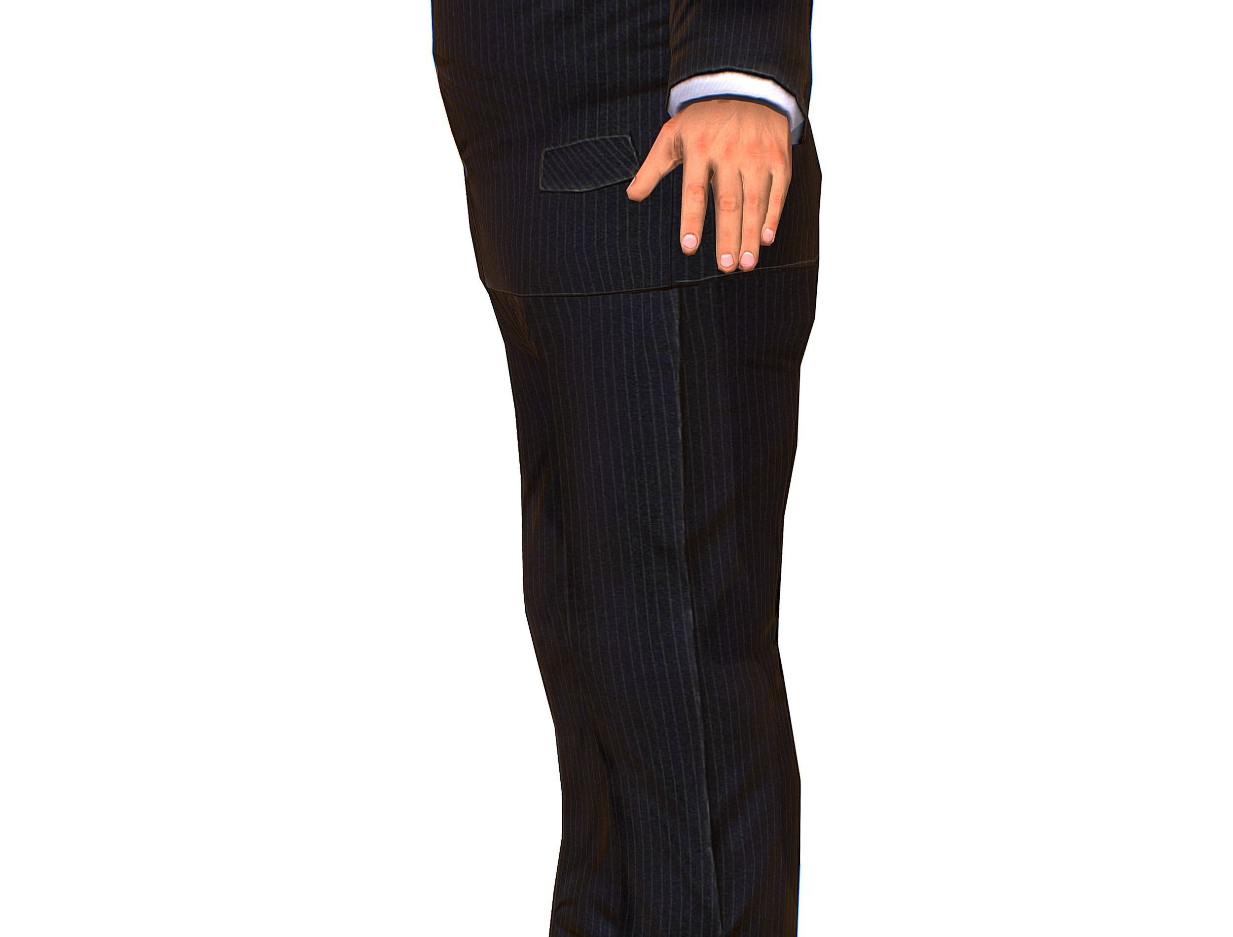Big boss man Body in a classic black suit with white stripes Low-poly 3D model_29