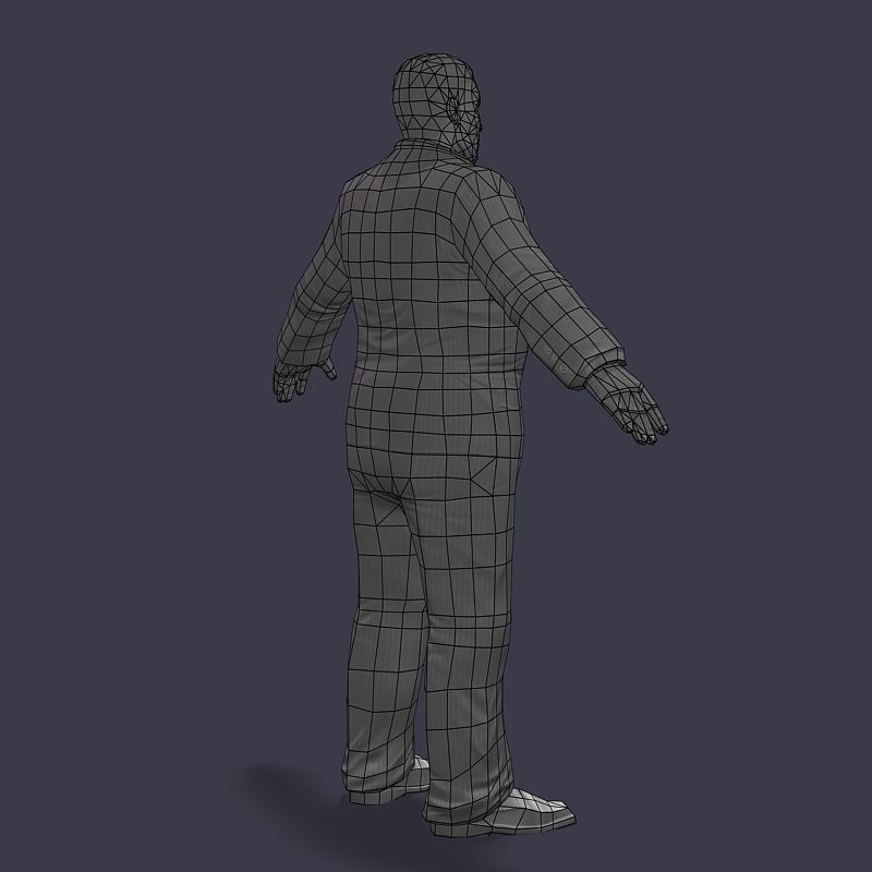 Big boss man Body in a classic black suit with white stripes Low-poly 3D model_50