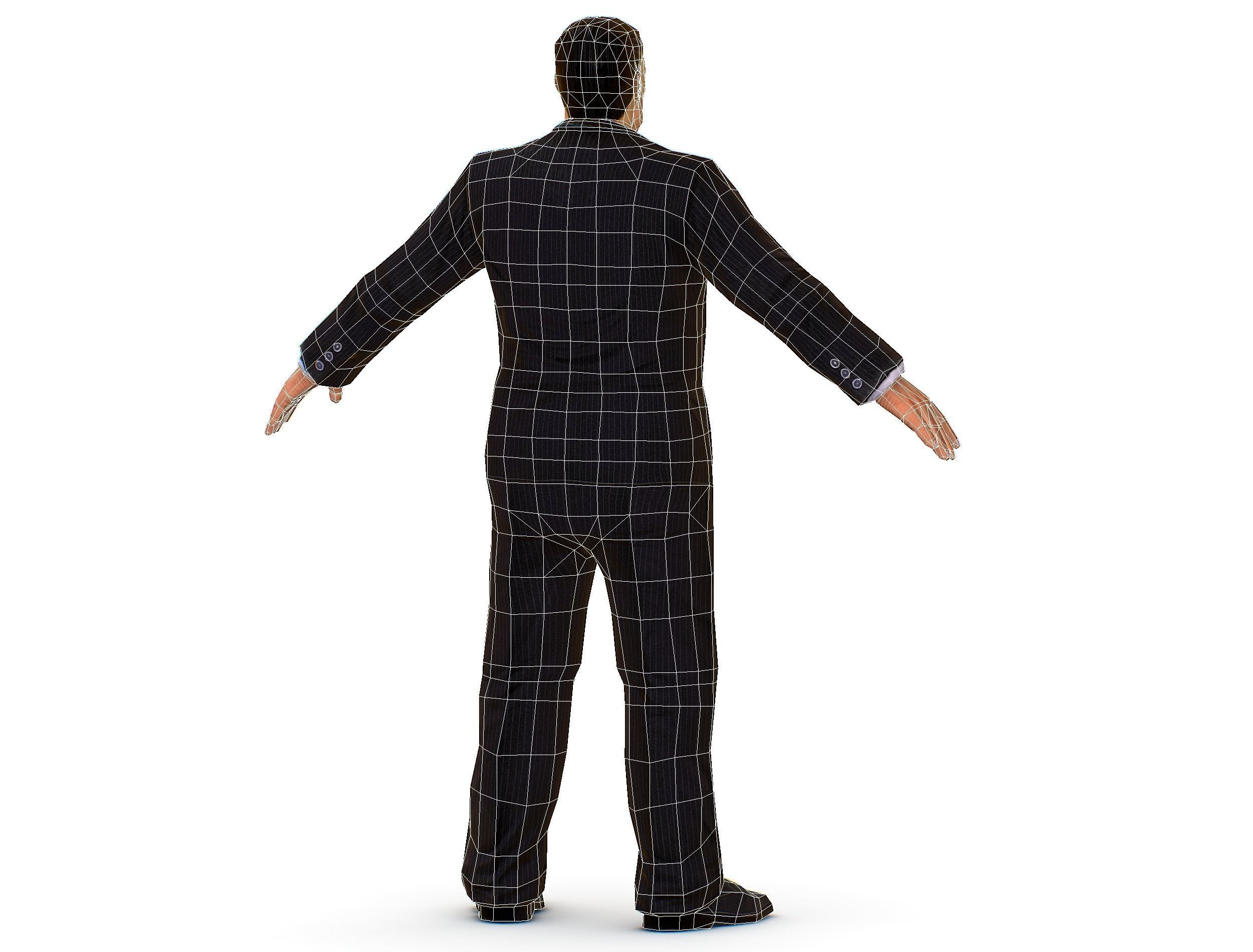 Big boss man Body in a classic black suit with white stripes Low-poly 3D model_37