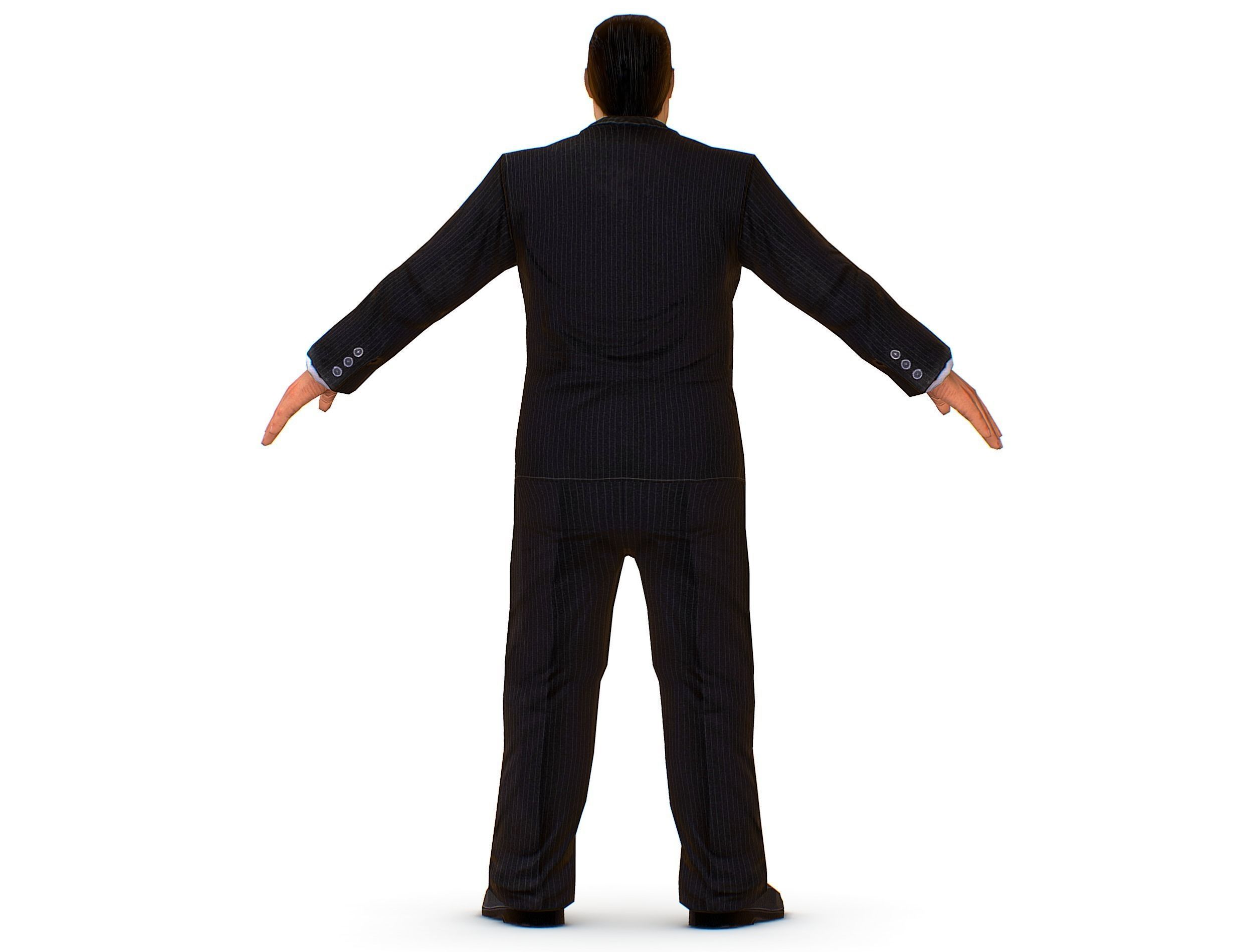 Big boss man Body in a classic black suit with white stripes Low-poly 3D model_9