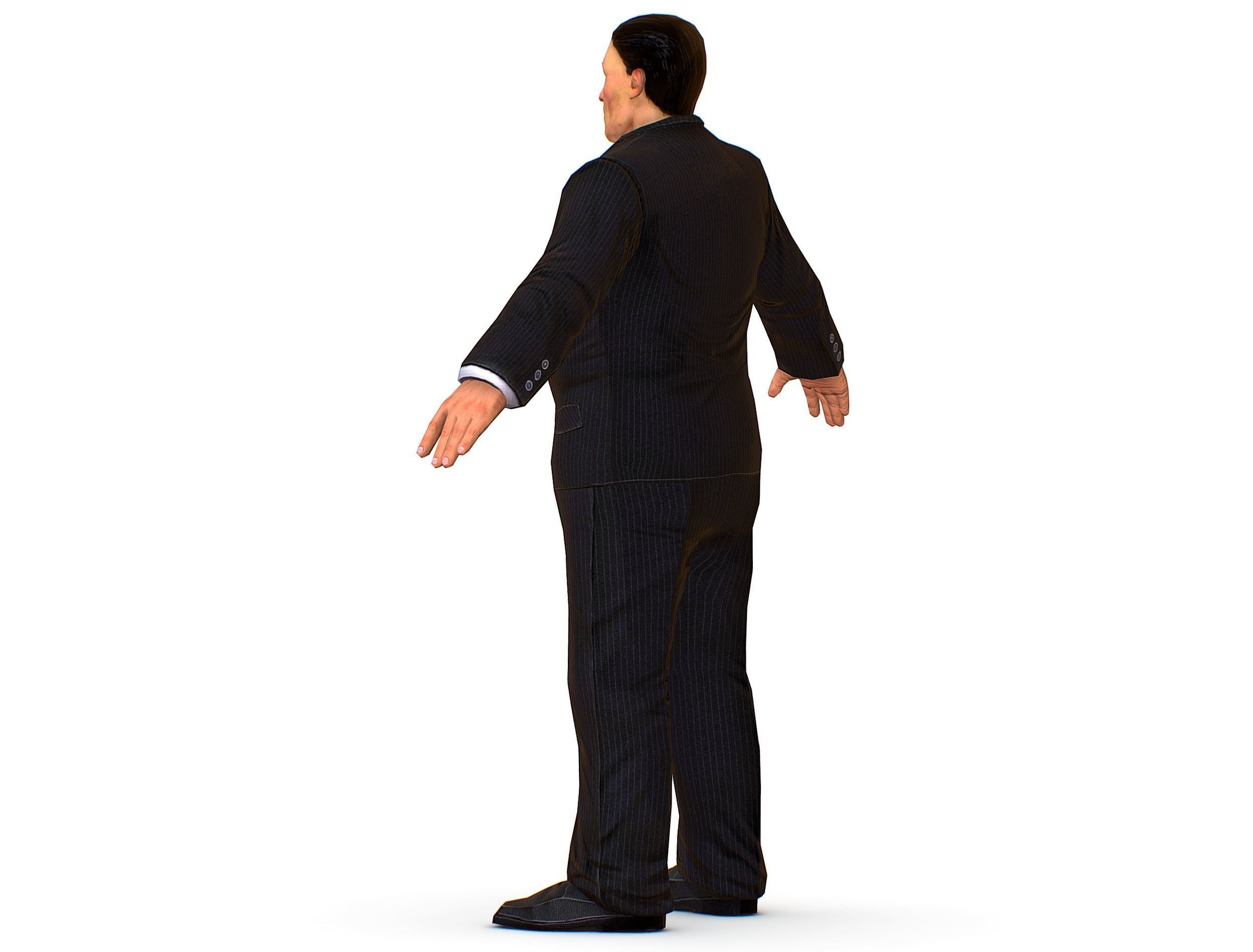 Big boss man Body in a classic black suit with white stripes Low-poly 3D model_12