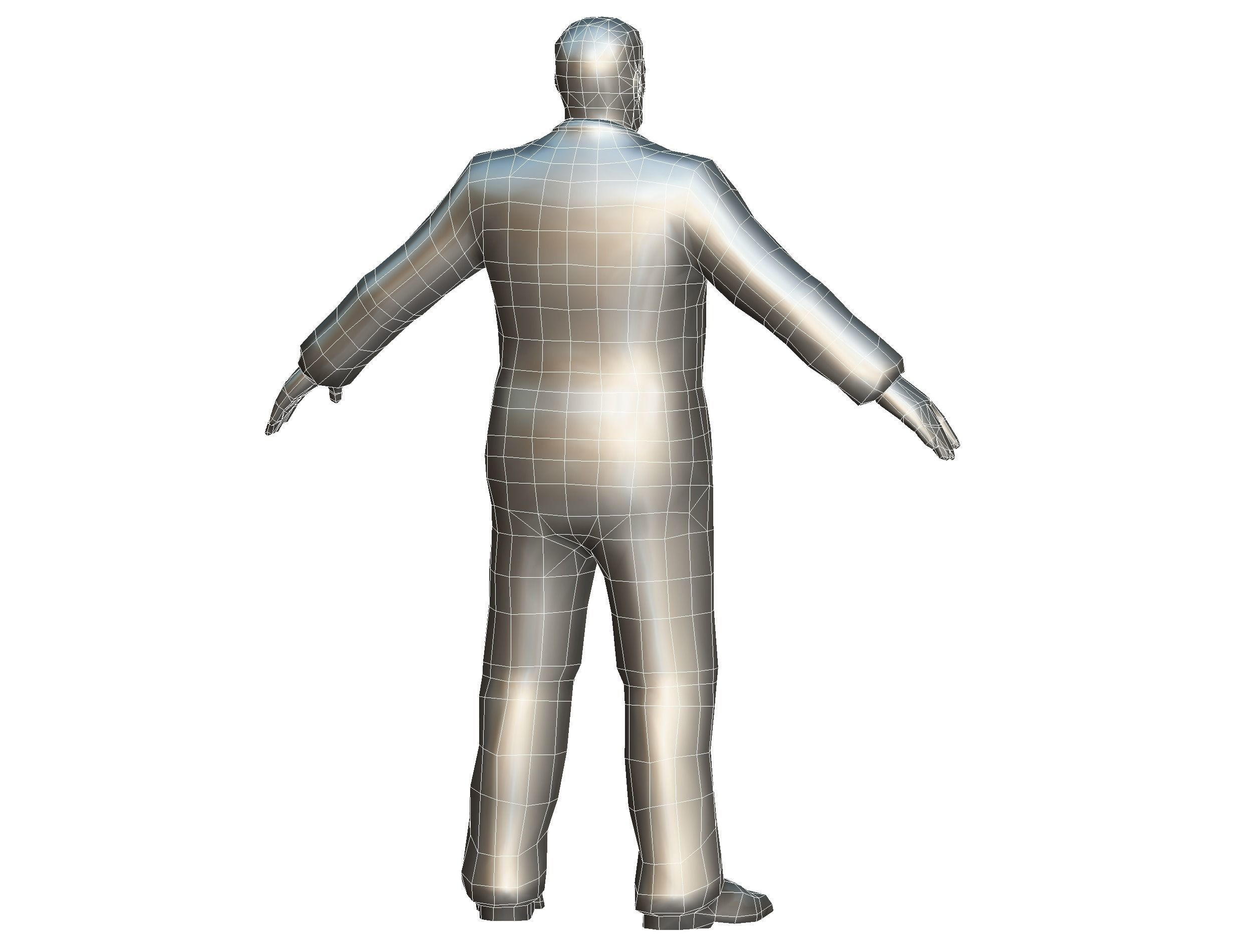 Big boss man Body in a classic black suit with white stripes Low-poly 3D model_38