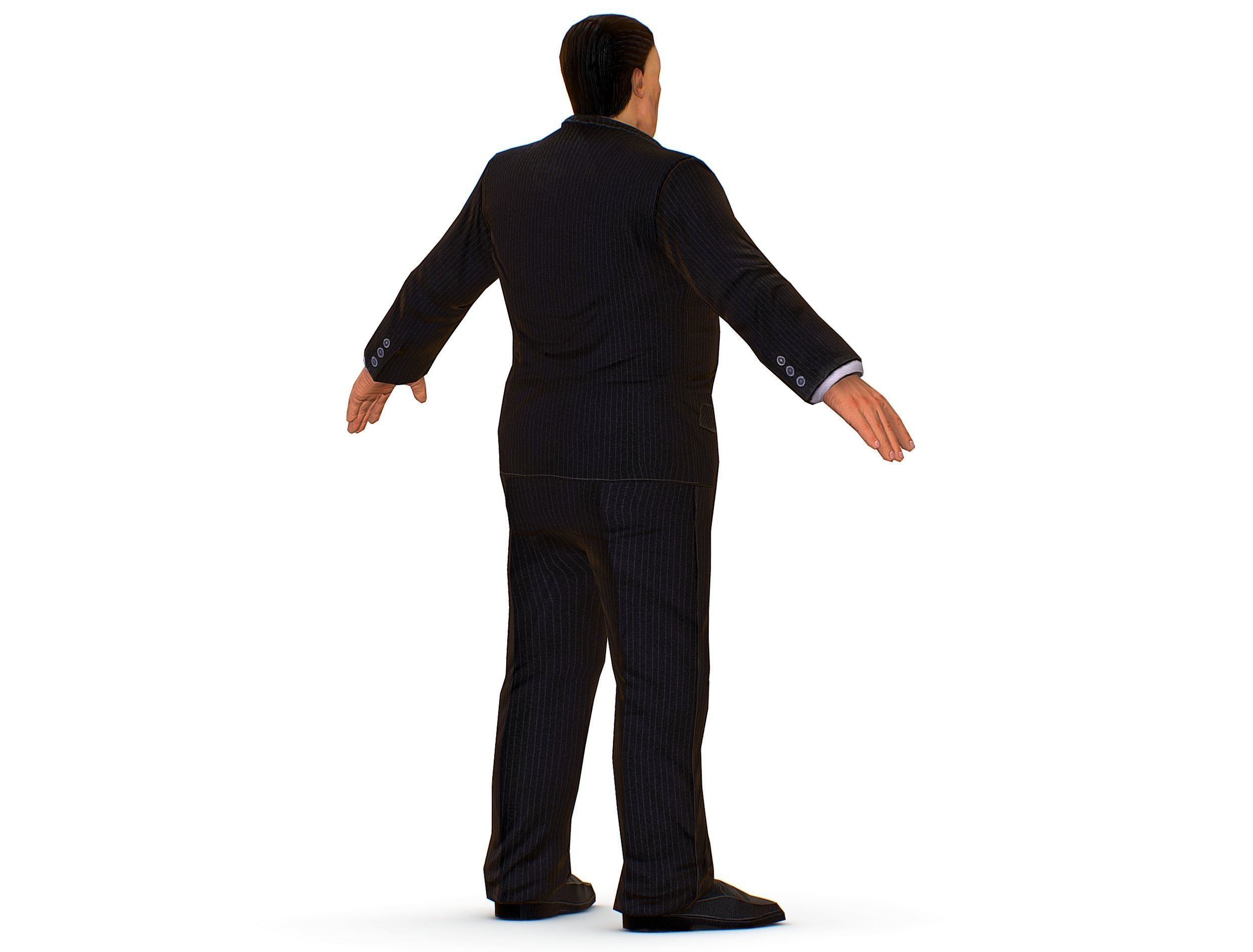 Big boss man Body in a classic black suit with white stripes Low-poly 3D model_7