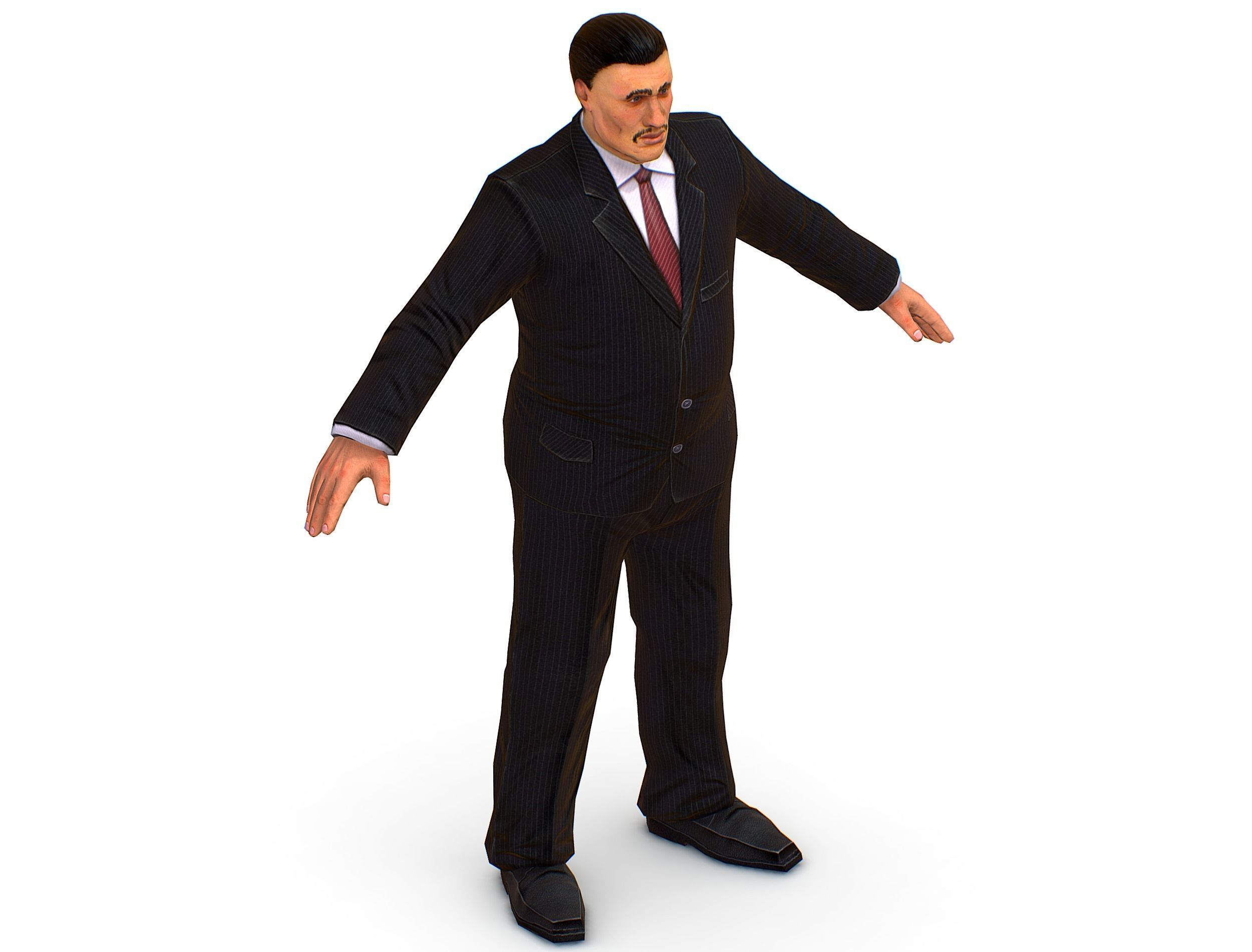 Big boss man Body in a classic black suit with white stripes Low-poly 3D model_31