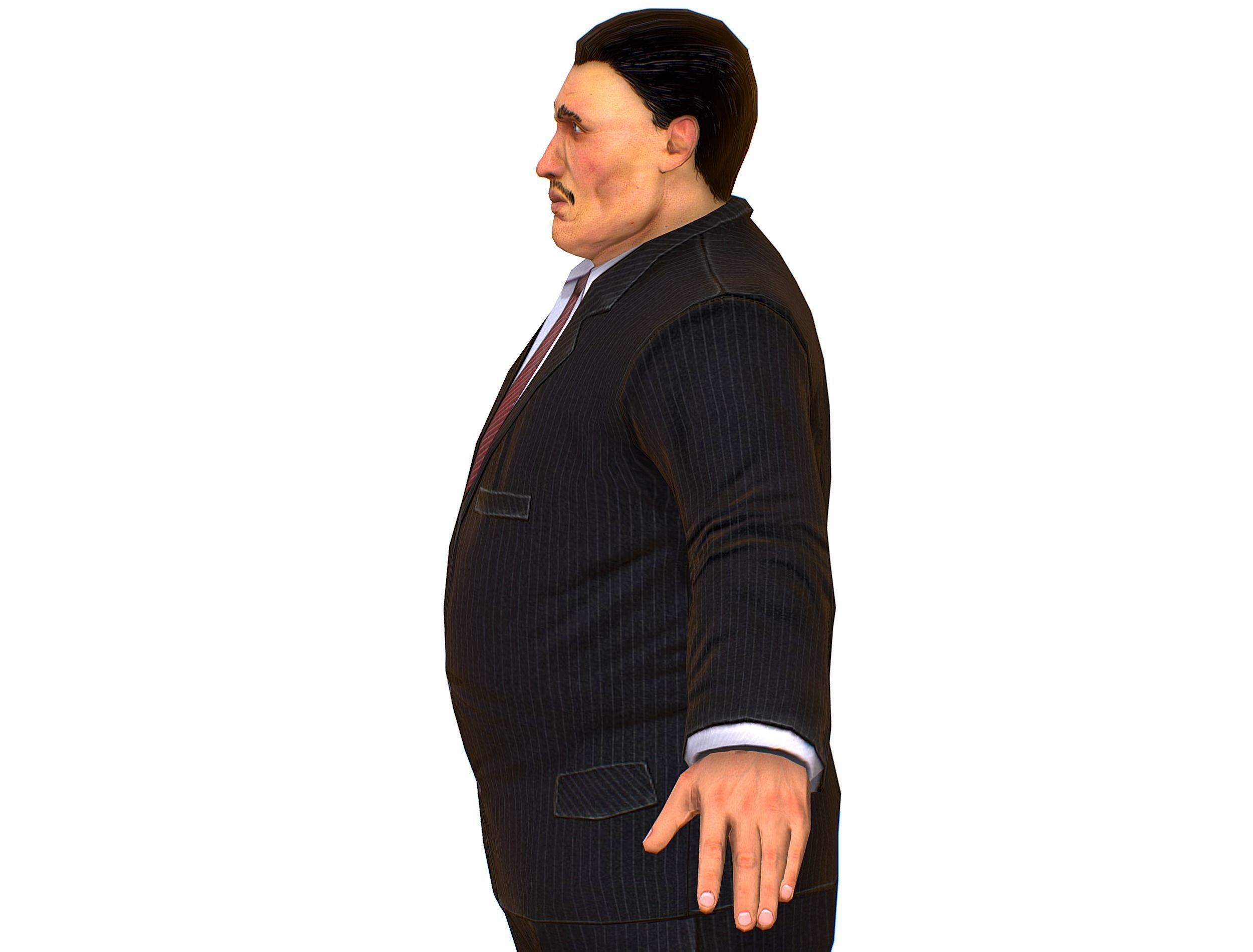 Big boss man Body in a classic black suit with white stripes Low-poly 3D model_28