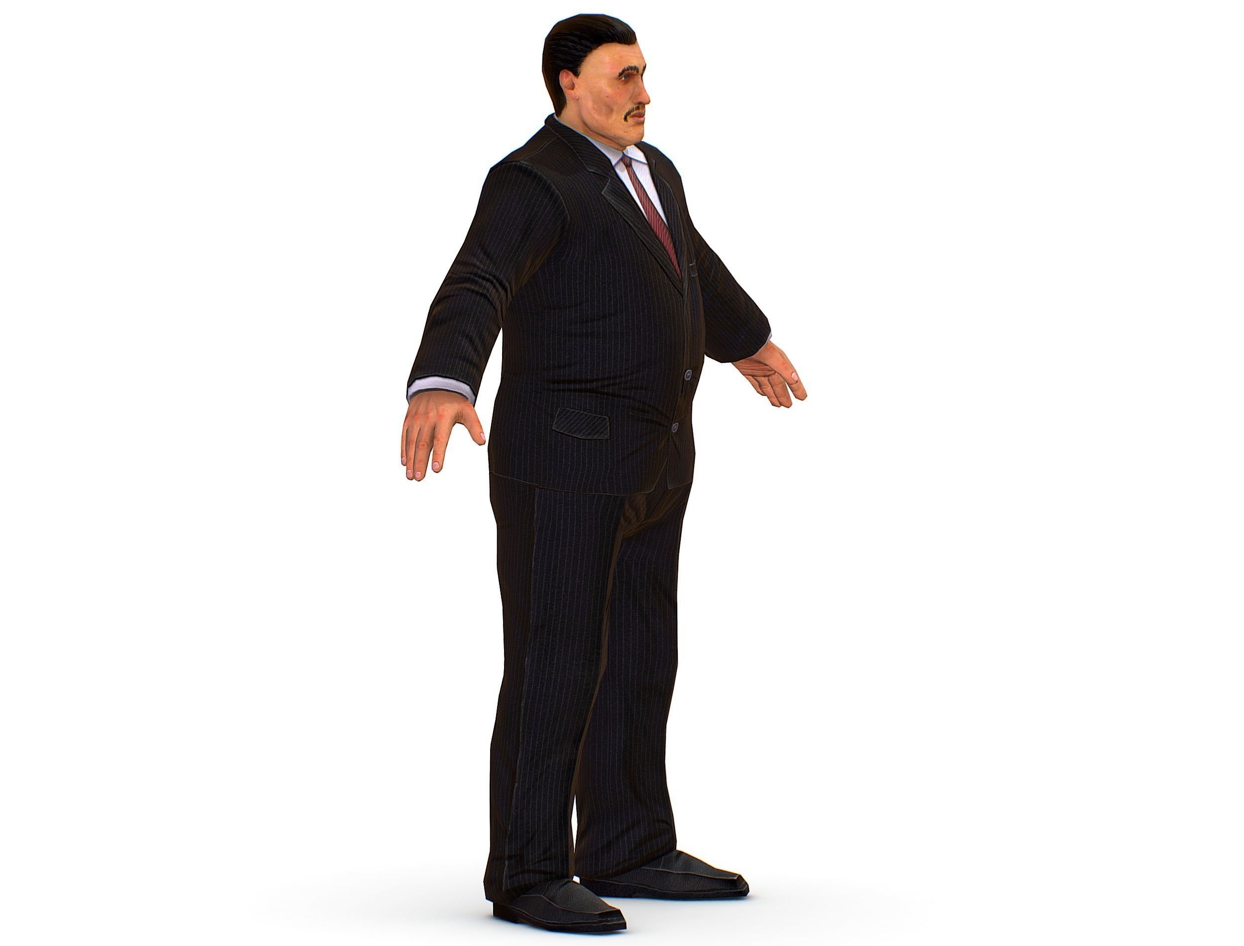 Big boss man Body in a classic black suit with white stripes Low-poly 3D model_3