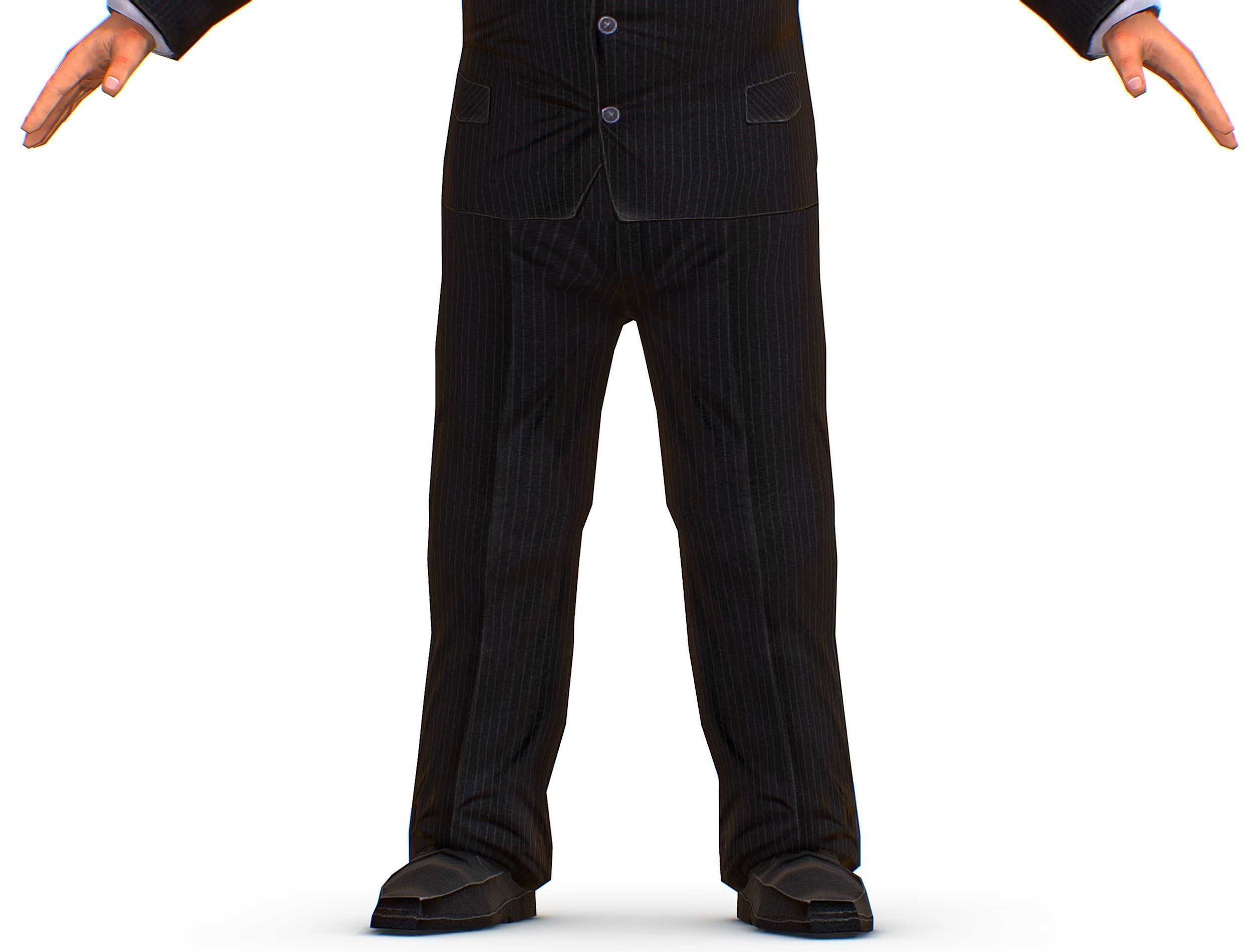 Big boss man Body in a classic black suit with white stripes Low-poly 3D model_21