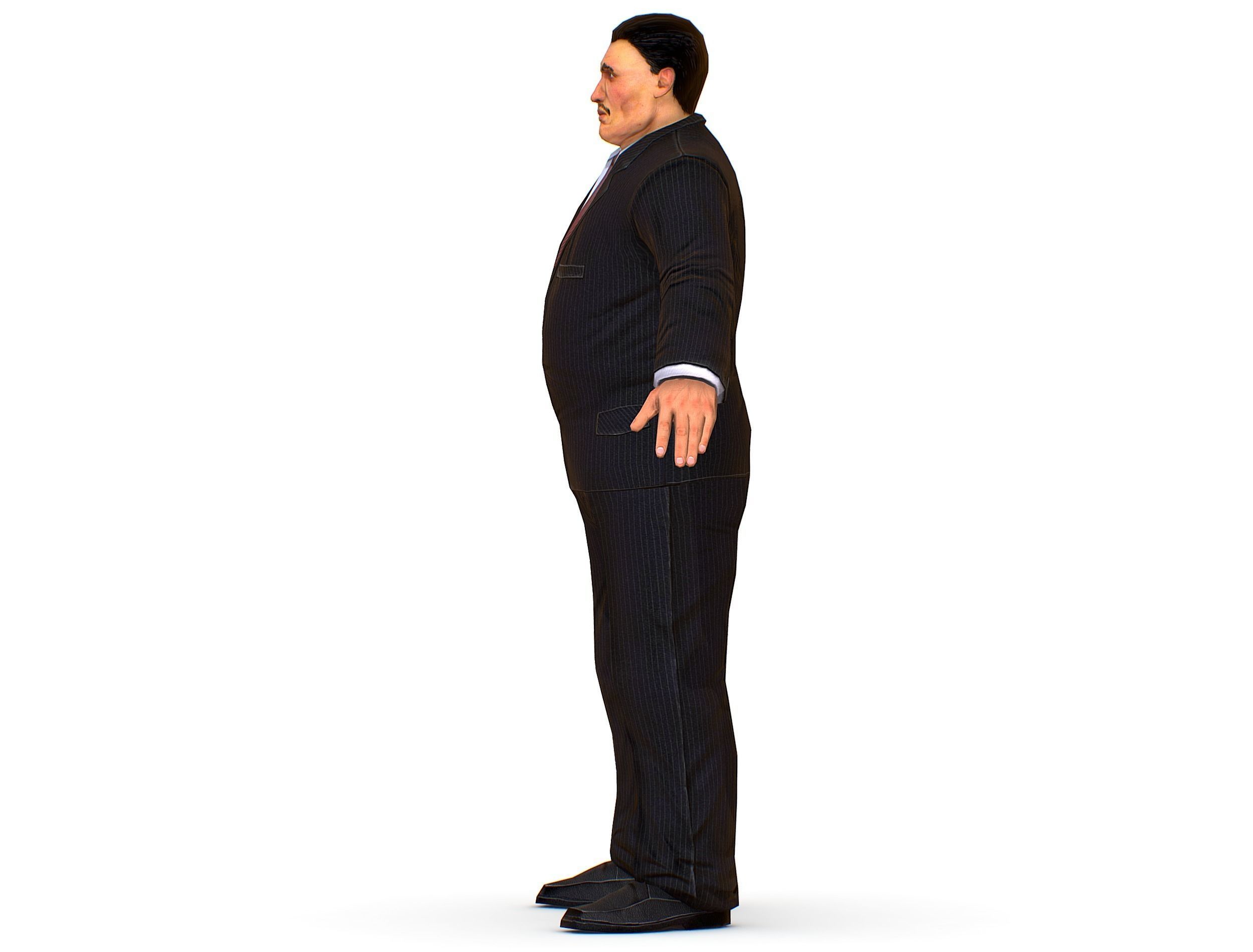 Big boss man Body in a classic black suit with white stripes Low-poly 3D model_14