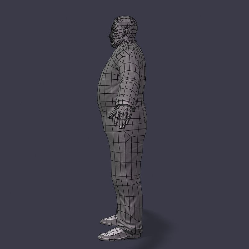 Big boss man Body in a classic black suit with white stripes Low-poly 3D model_48
