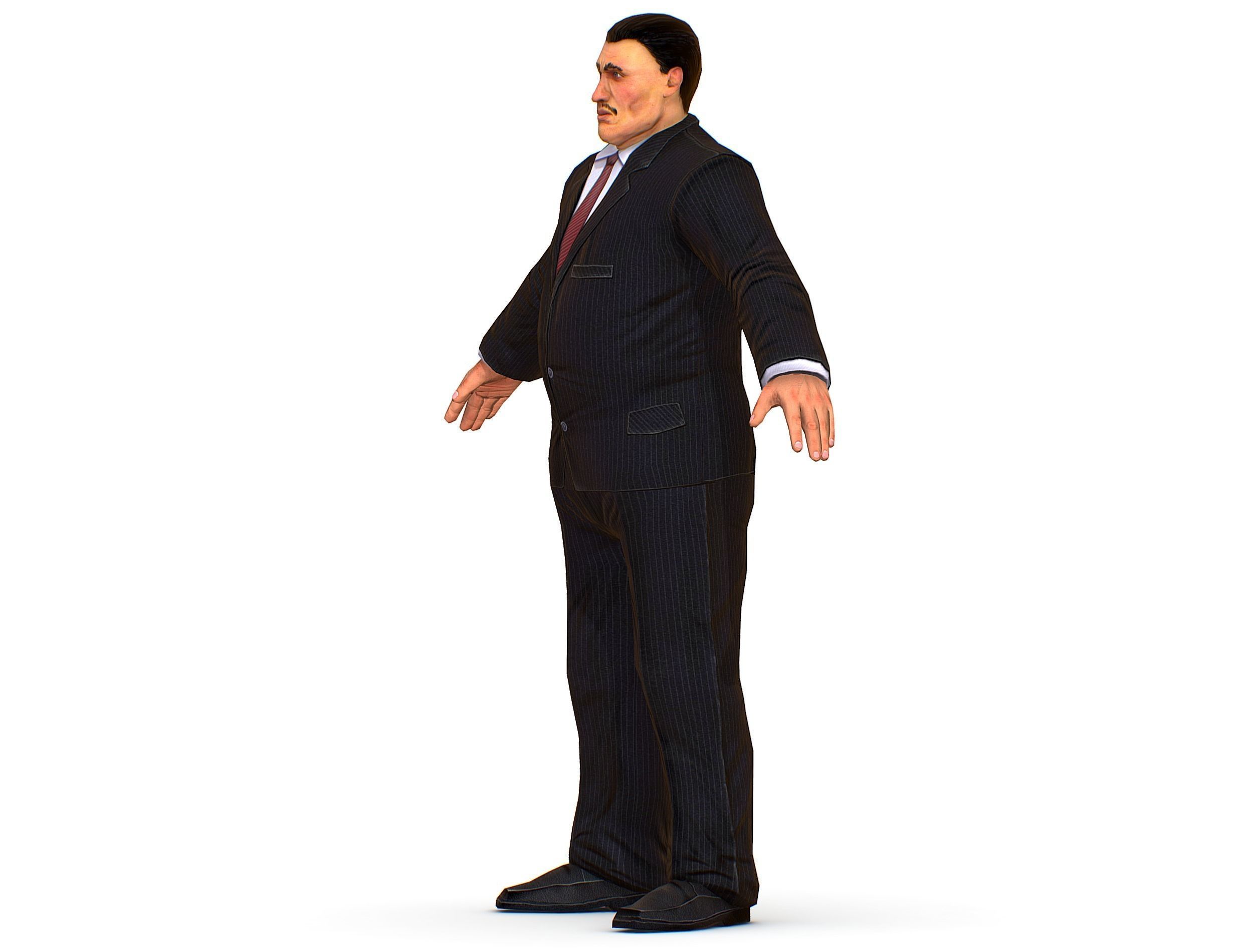 Big boss man Body in a classic black suit with white stripes Low-poly 3D model_15