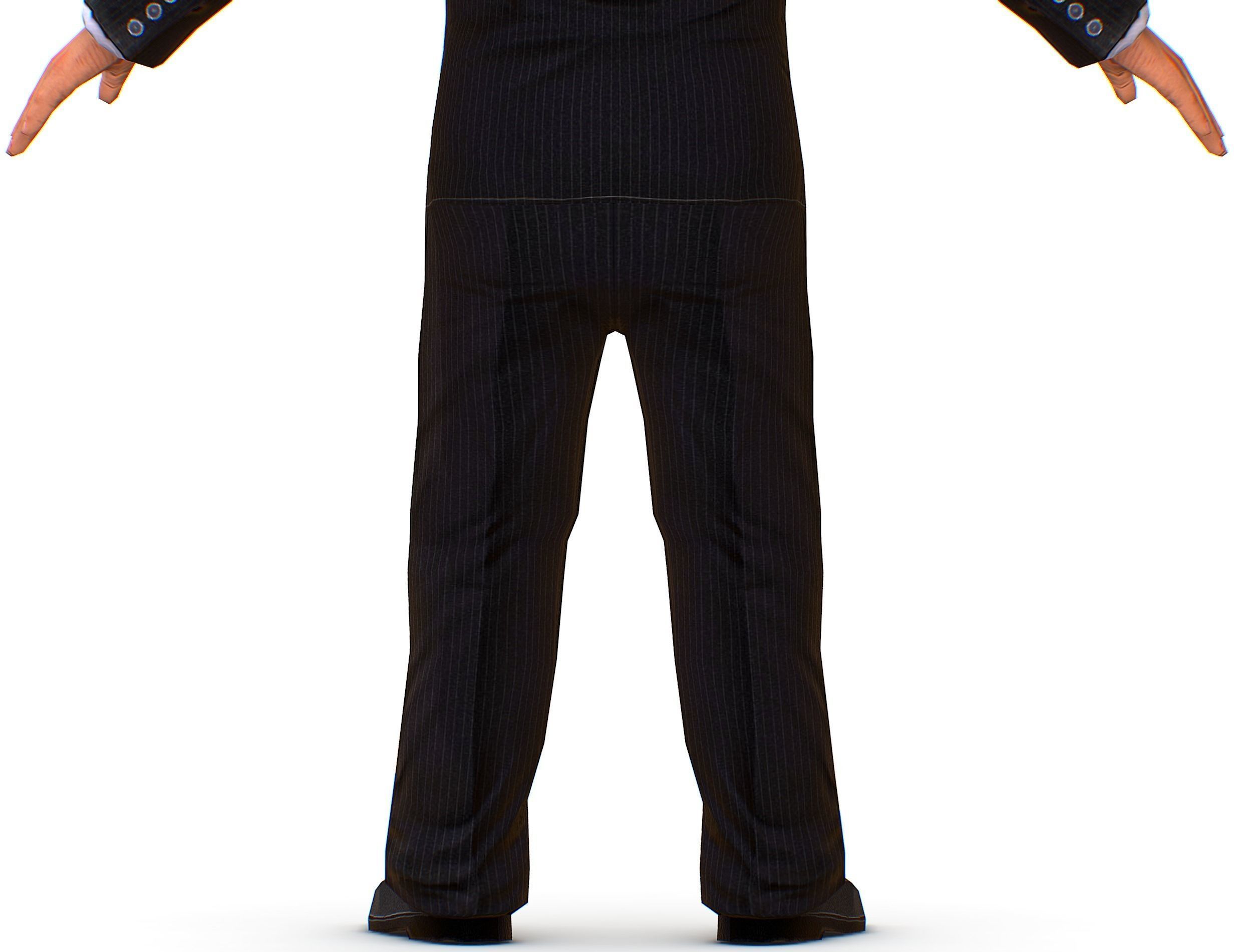 Big boss man Body in a classic black suit with white stripes Low-poly 3D model_24