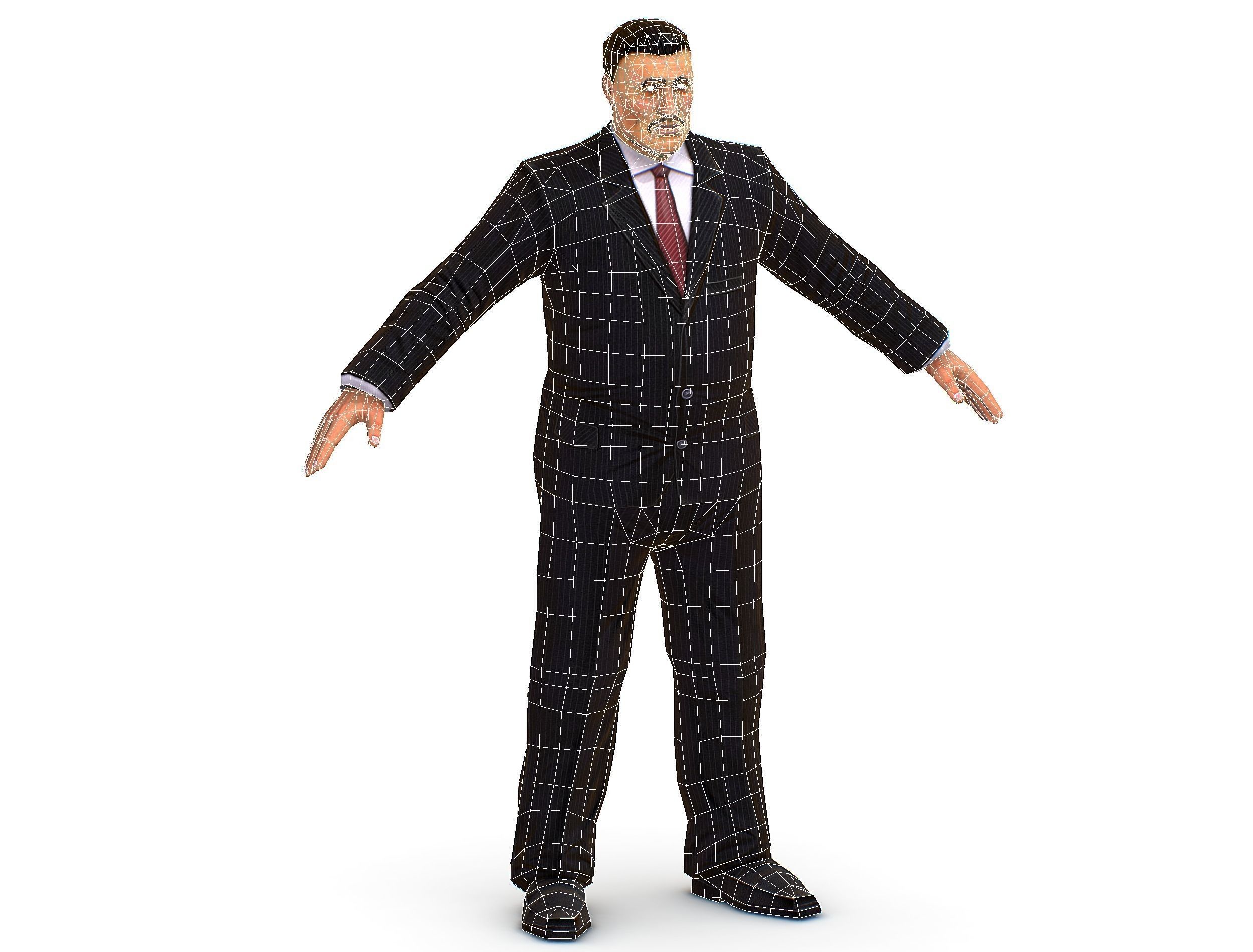 Big boss man Body in a classic black suit with white stripes Low-poly 3D model_35