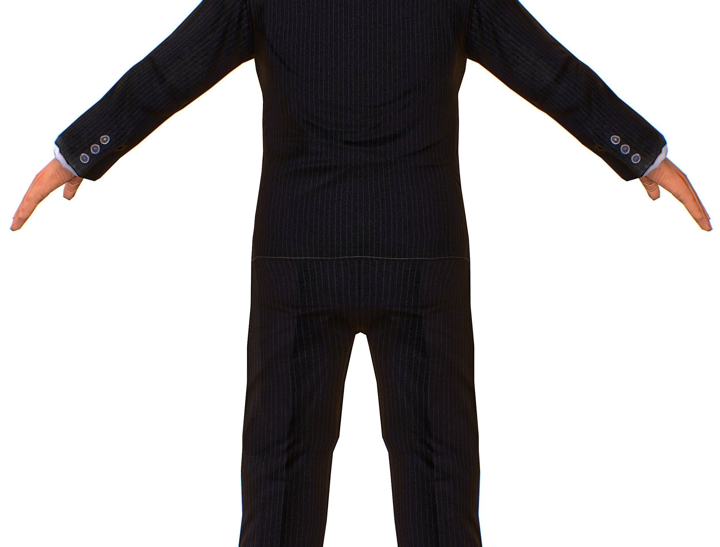 Big boss man Body in a classic black suit with white stripes Low-poly 3D model_23