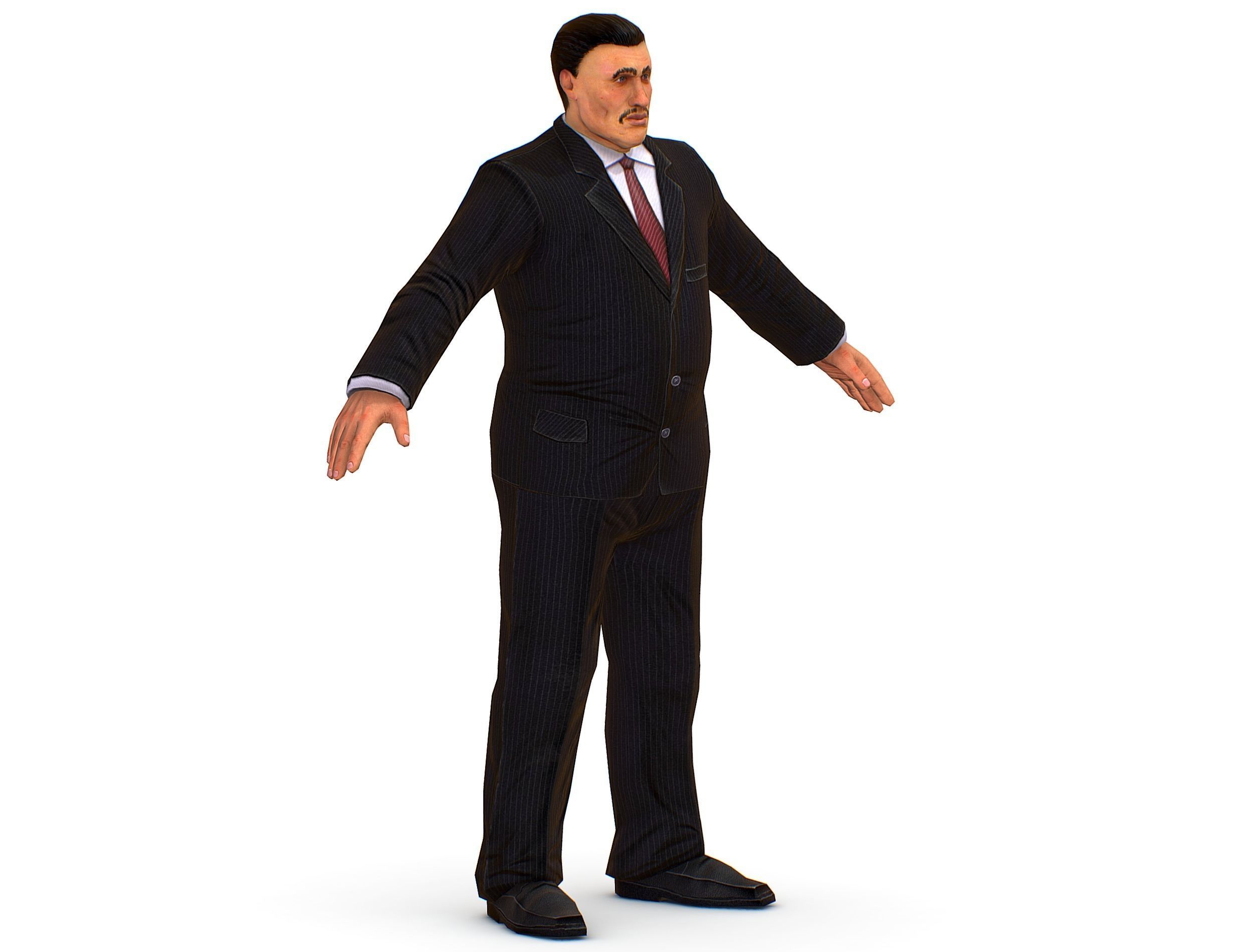 Big boss man Body in a classic black suit with white stripes Low-poly 3D model_2