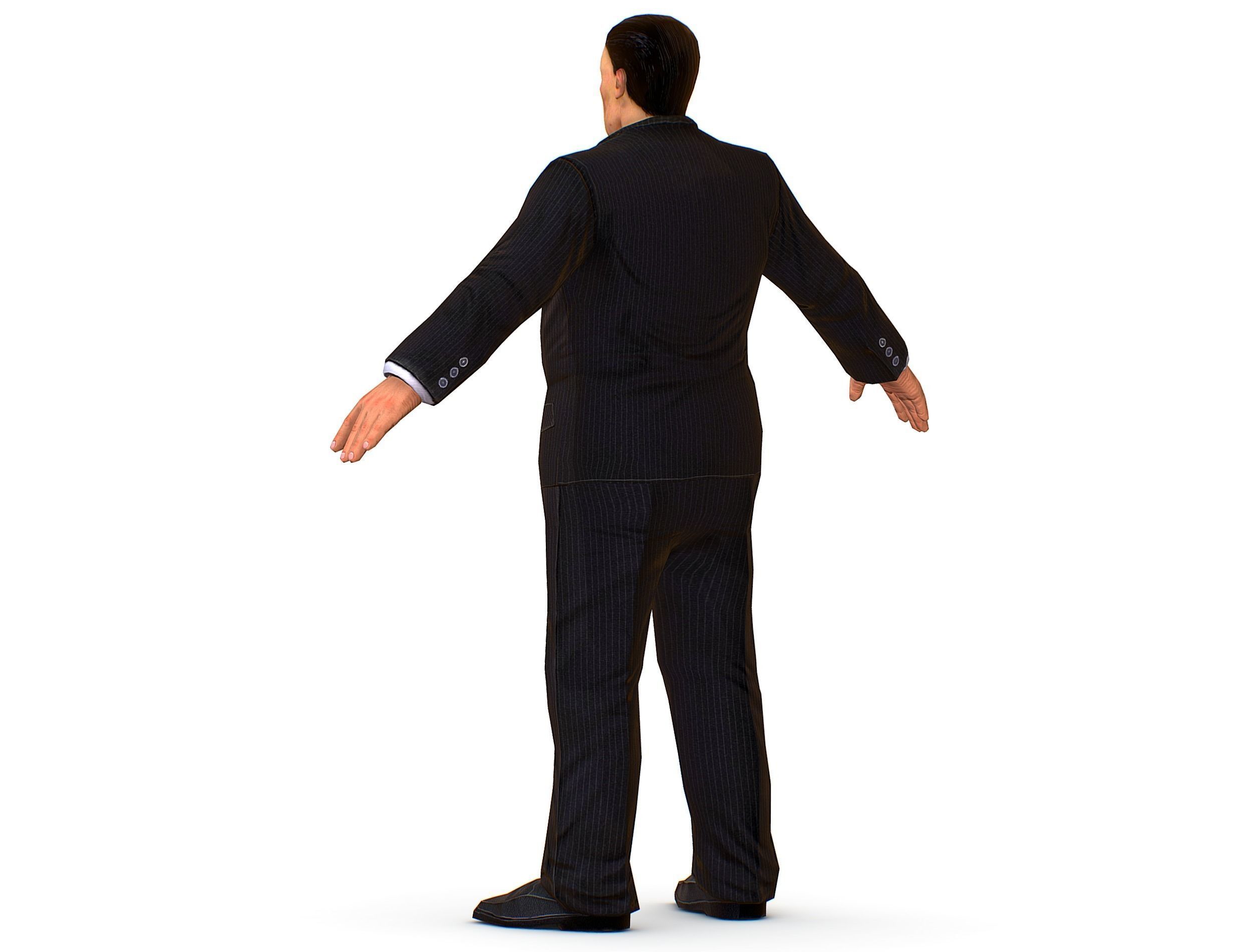 Big boss man Body in a classic black suit with white stripes Low-poly 3D model_11