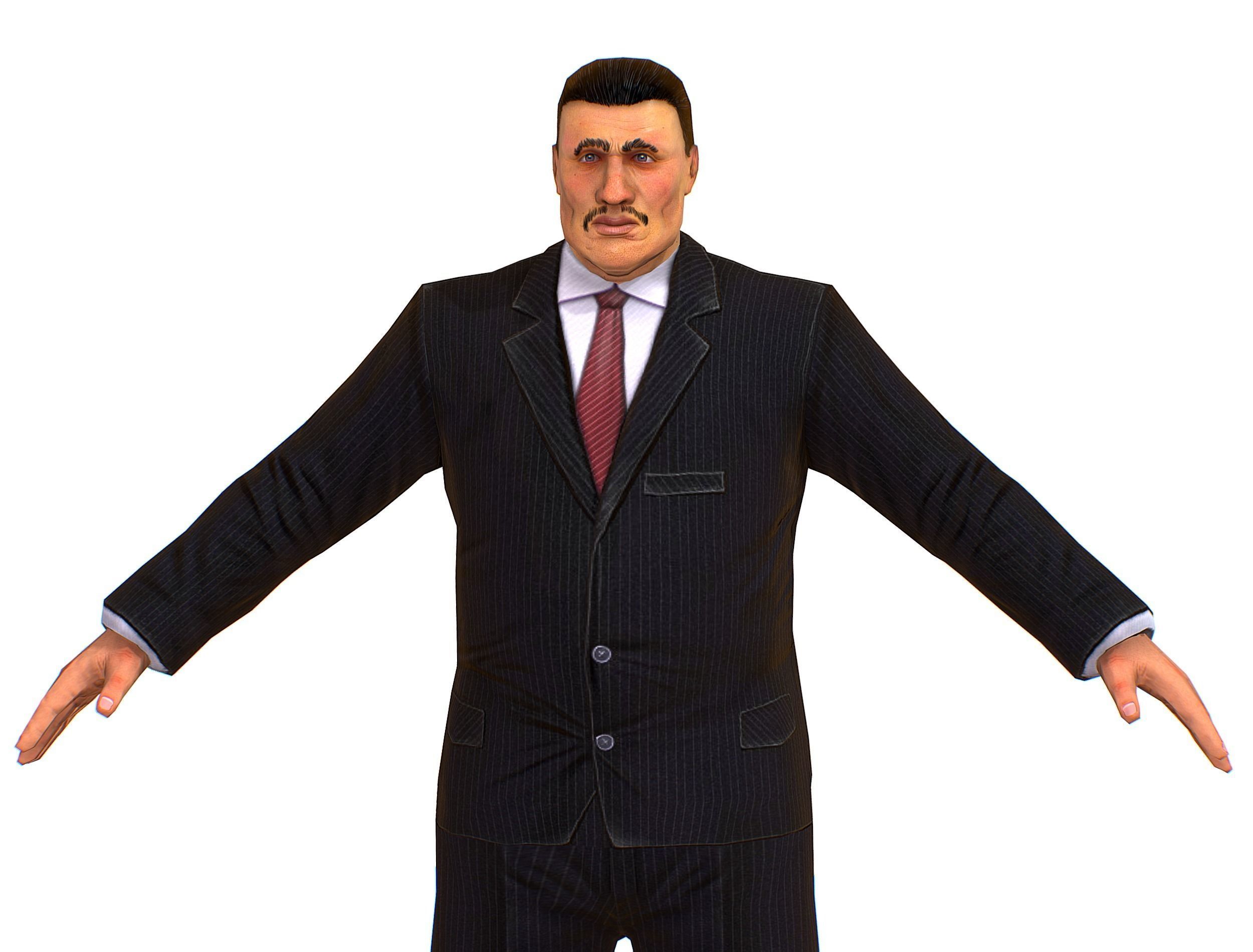 Big boss man Body in a classic black suit with white stripes Low-poly 3D model_19