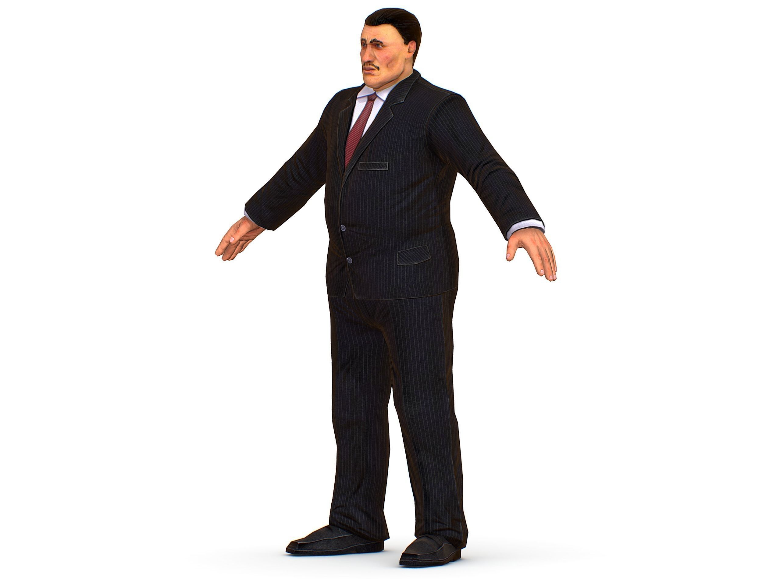 Big boss man Body in a classic black suit with white stripes Low-poly 3D model_16