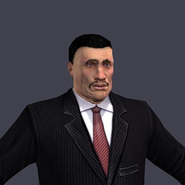 Big boss man Body in a classic black suit with white stripes Low-poly 3D model_46