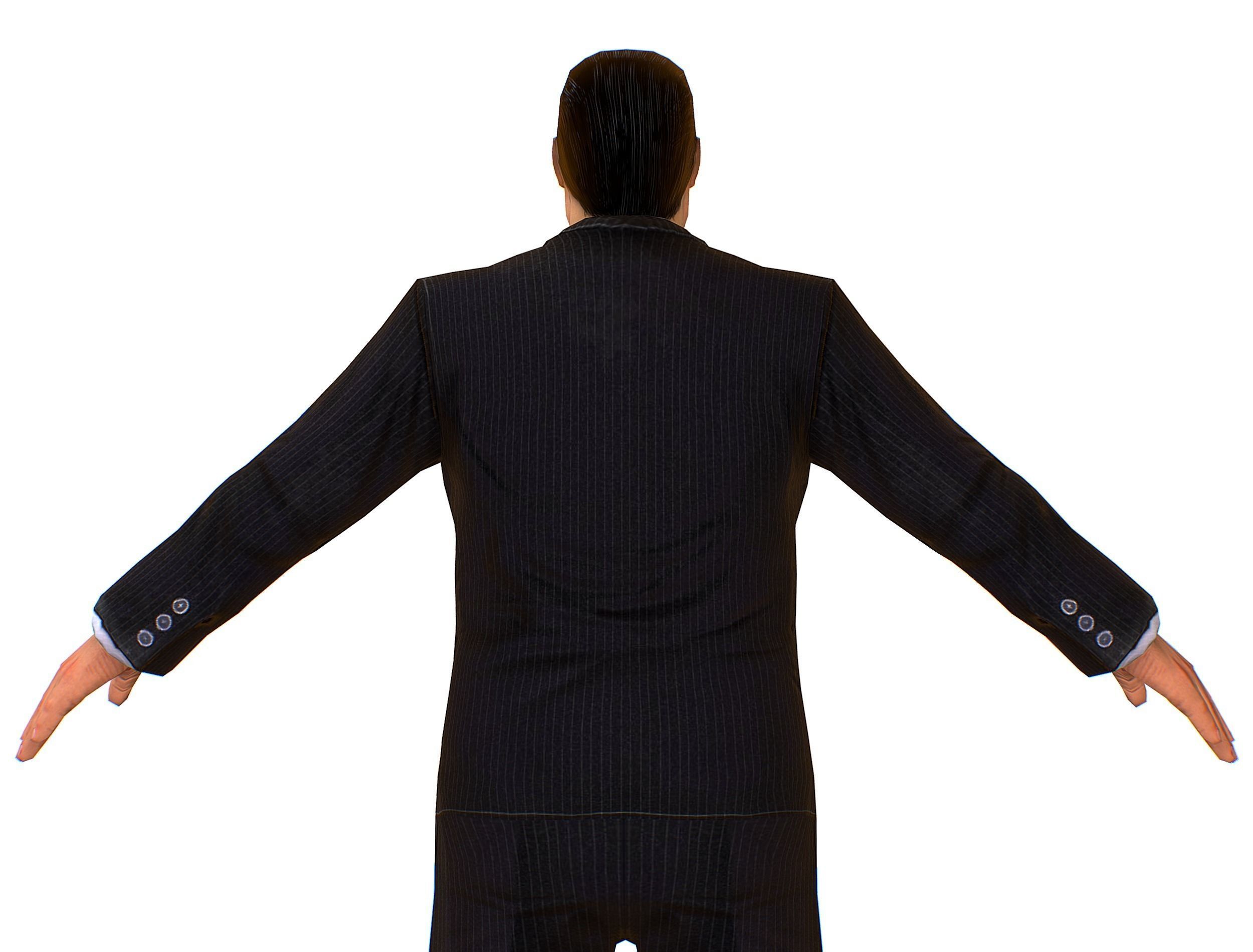 Big boss man Body in a classic black suit with white stripes Low-poly 3D model_22