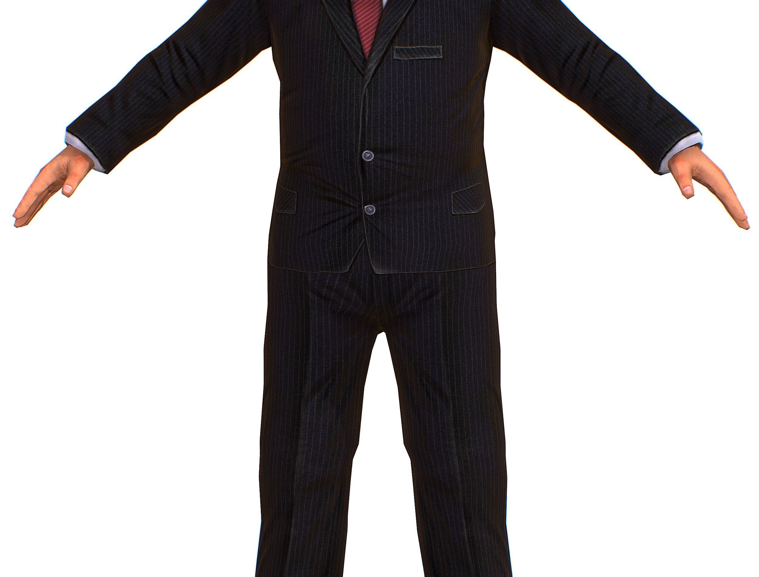 Big boss man Body in a classic black suit with white stripes Low-poly 3D model_20
