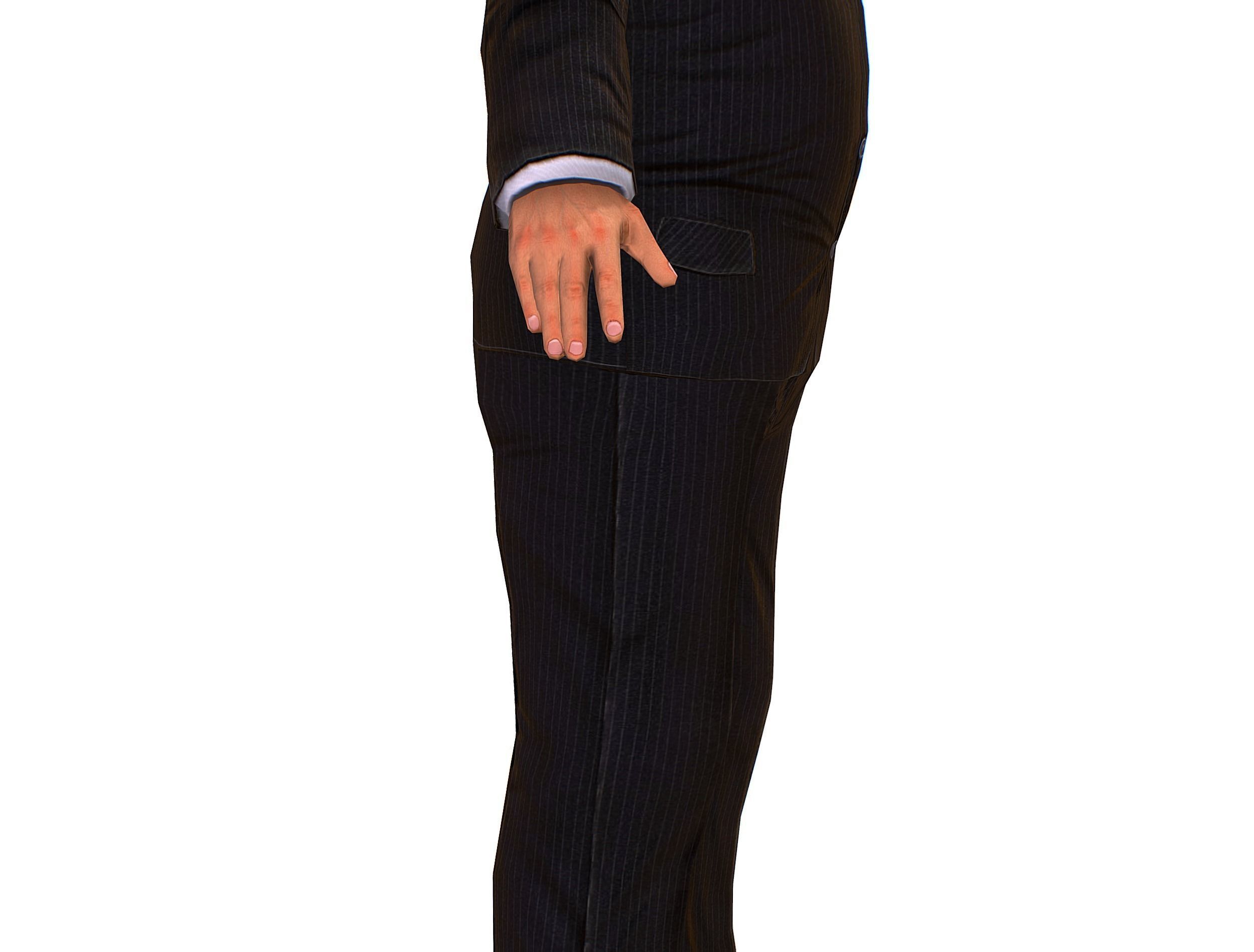 Big boss man Body in a classic black suit with white stripes Low-poly 3D model_26