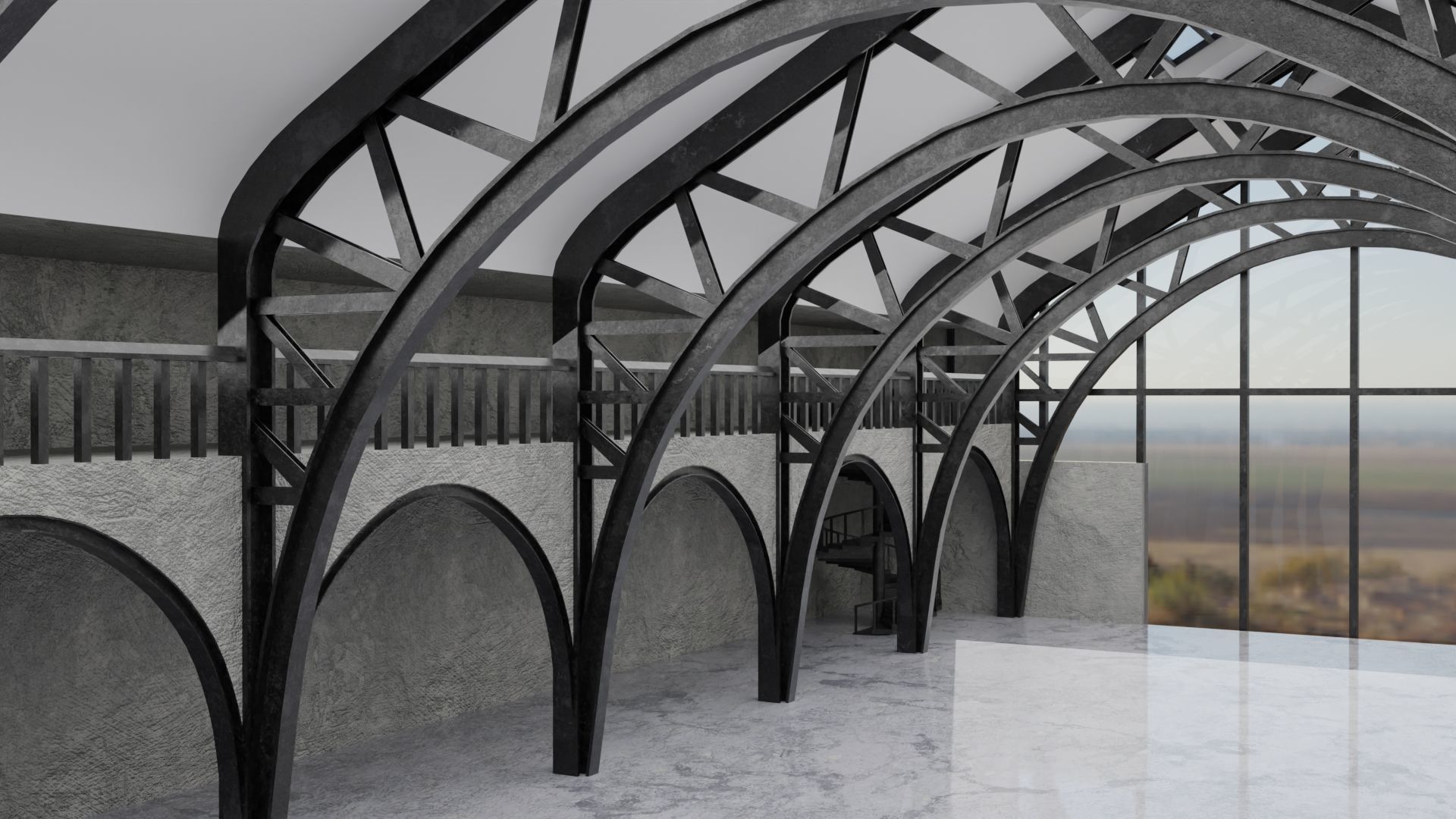 Warehouse Hangar Interiror Low-poly 3D model_3