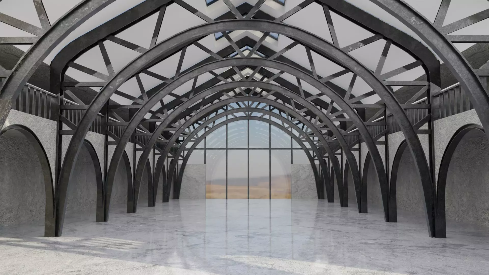 Warehouse Hangar Interiror Low-poly 3D model_0