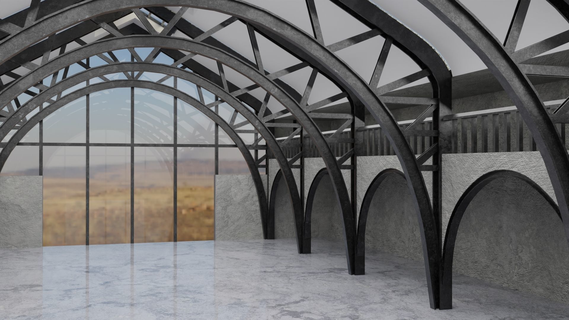 Warehouse Hangar Interiror Low-poly 3D model_2