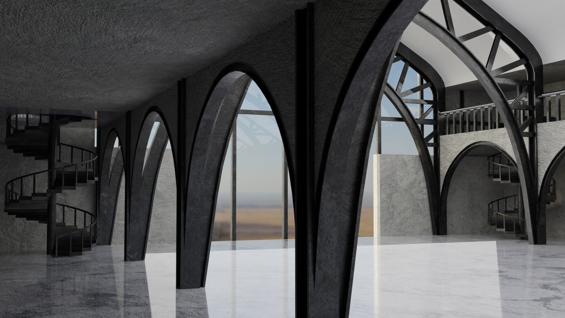 Warehouse Hangar Interiror Low-poly 3D model_4