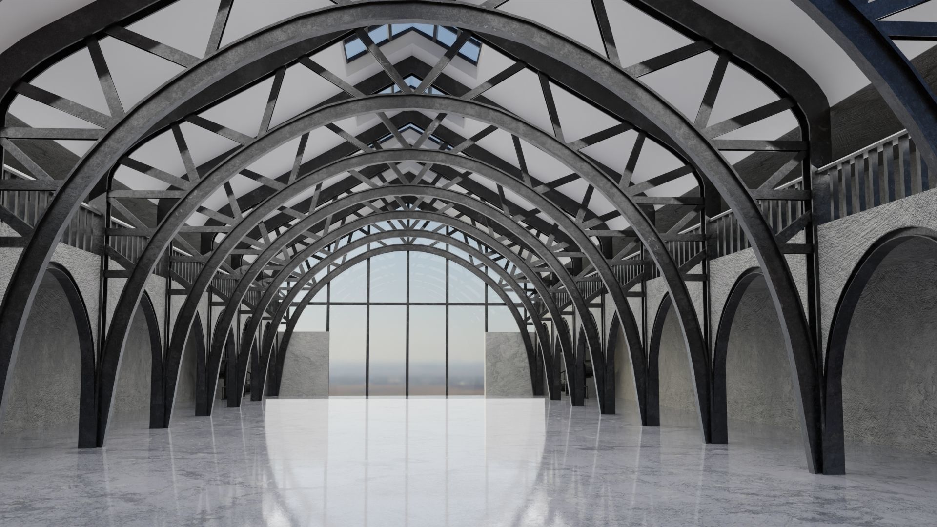 Warehouse Hangar Interiror Low-poly 3D model_1