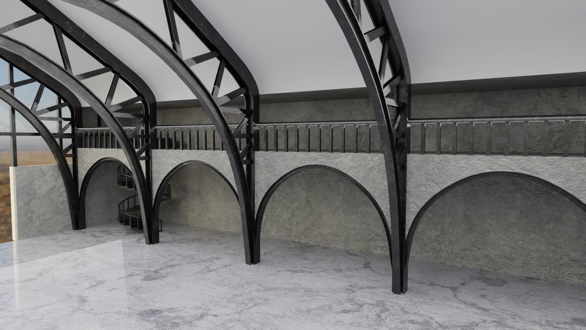 Warehouse Hangar Interiror Low-poly 3D model_6